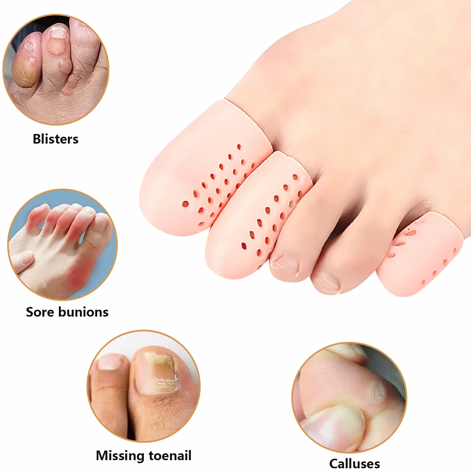 Protezione alluce,10 Pezzis cappucci Copri dita in gel,Protezione Piedi Traspirante Proteggi Dita Piedi,per Previene la formazione di calli e vesciche,Protect Nail Toes Per uomo e per donna