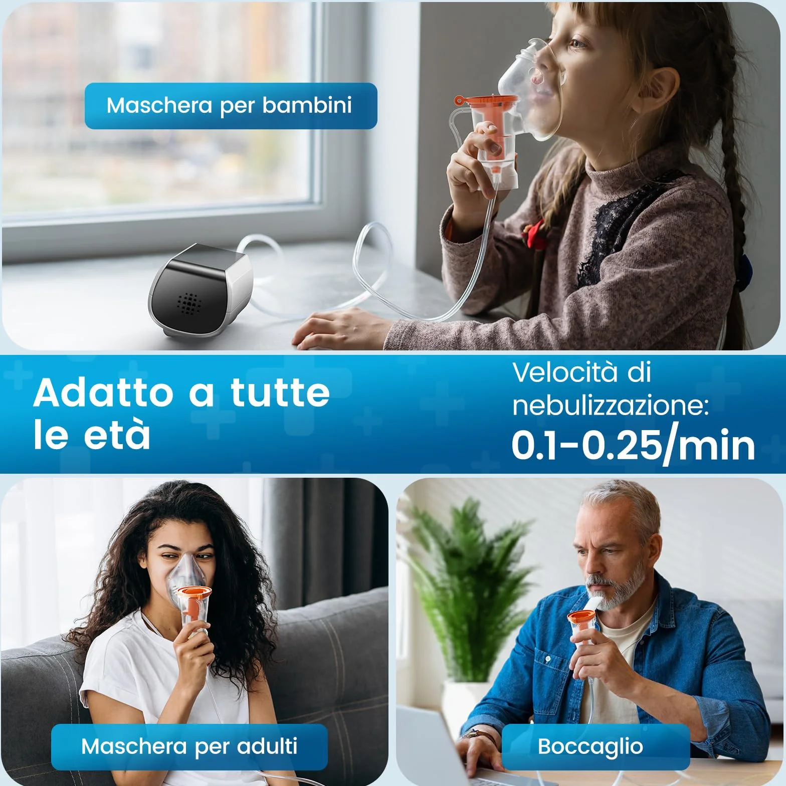 Aerosol per Bambini Adulti LED Intelligente Regolabile Macchina Aerosol con Timer Ultrasuoni Boccaglio 2 Mascherine Tosse Asma