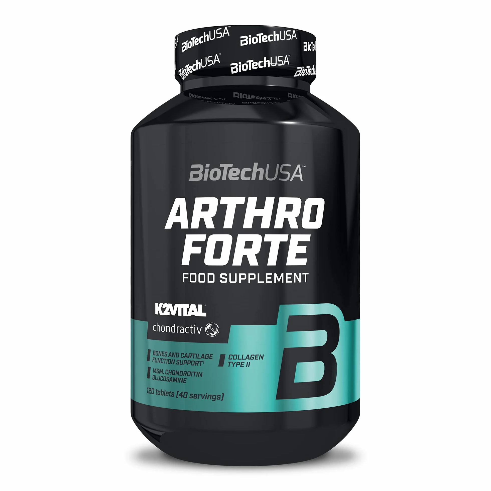 BioTechUSA Arthro Forte, Integratore alimentare in compresse con estratti vegetali, glucosamina, condroitina, MSM, polvere di cartilagine idrolizzata, vitamina C, 120 compresse