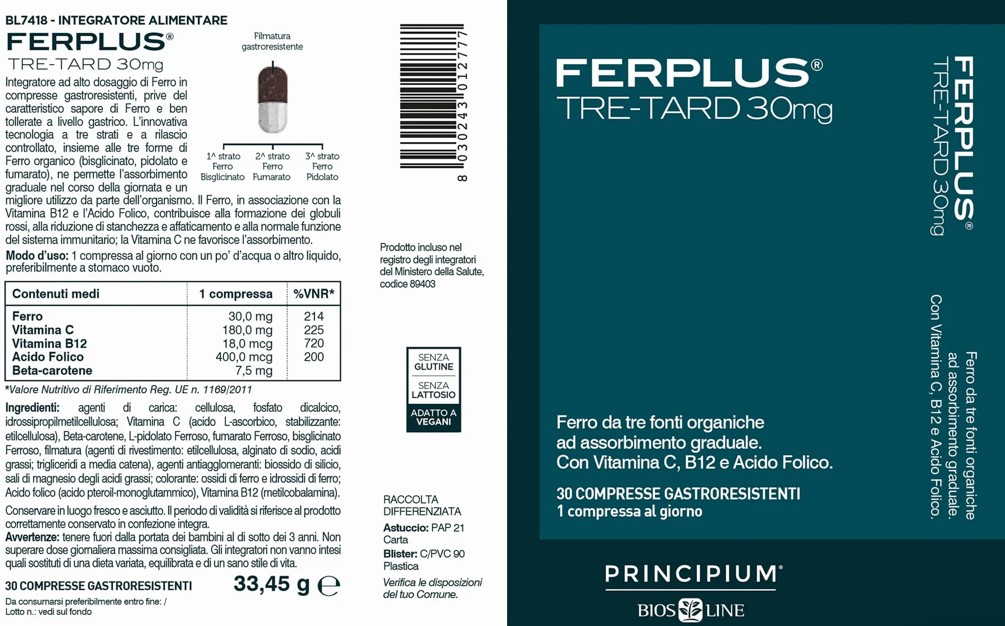 Bios Line Principium FerPlus Tre-Tard 30 Cps Gastroresistenti