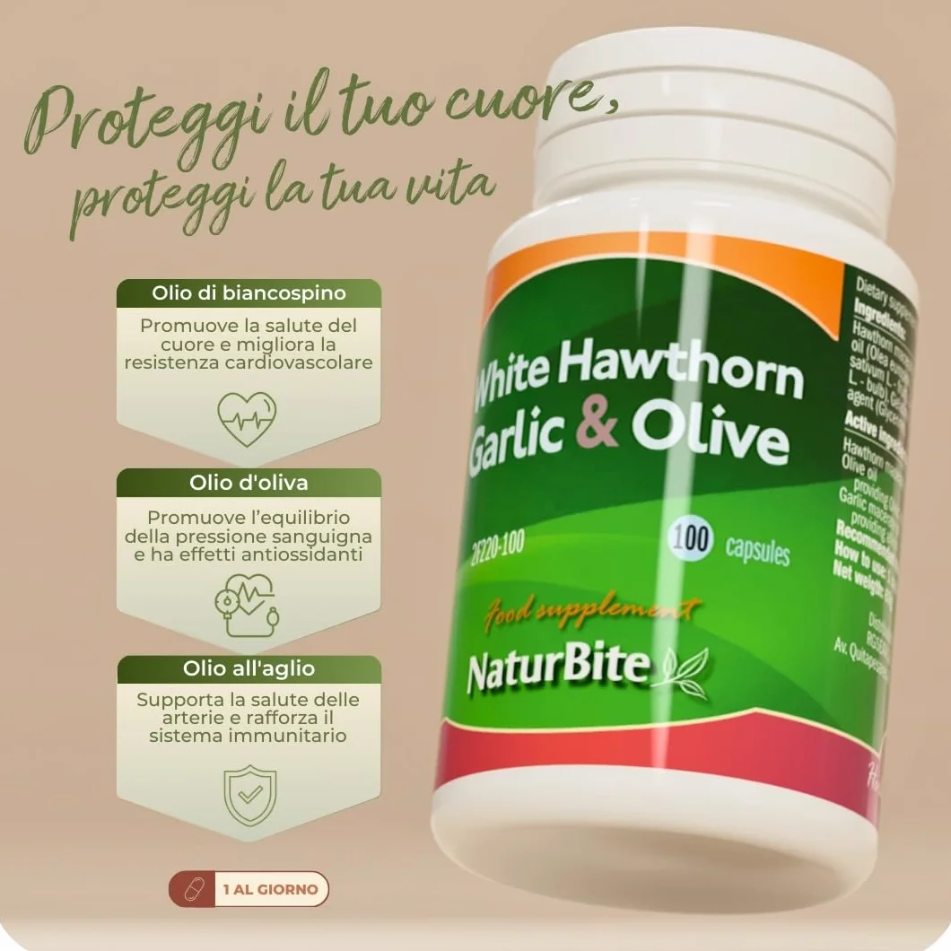 NaturBite Biancospino + aglio + oliva 500 mg 100 perle