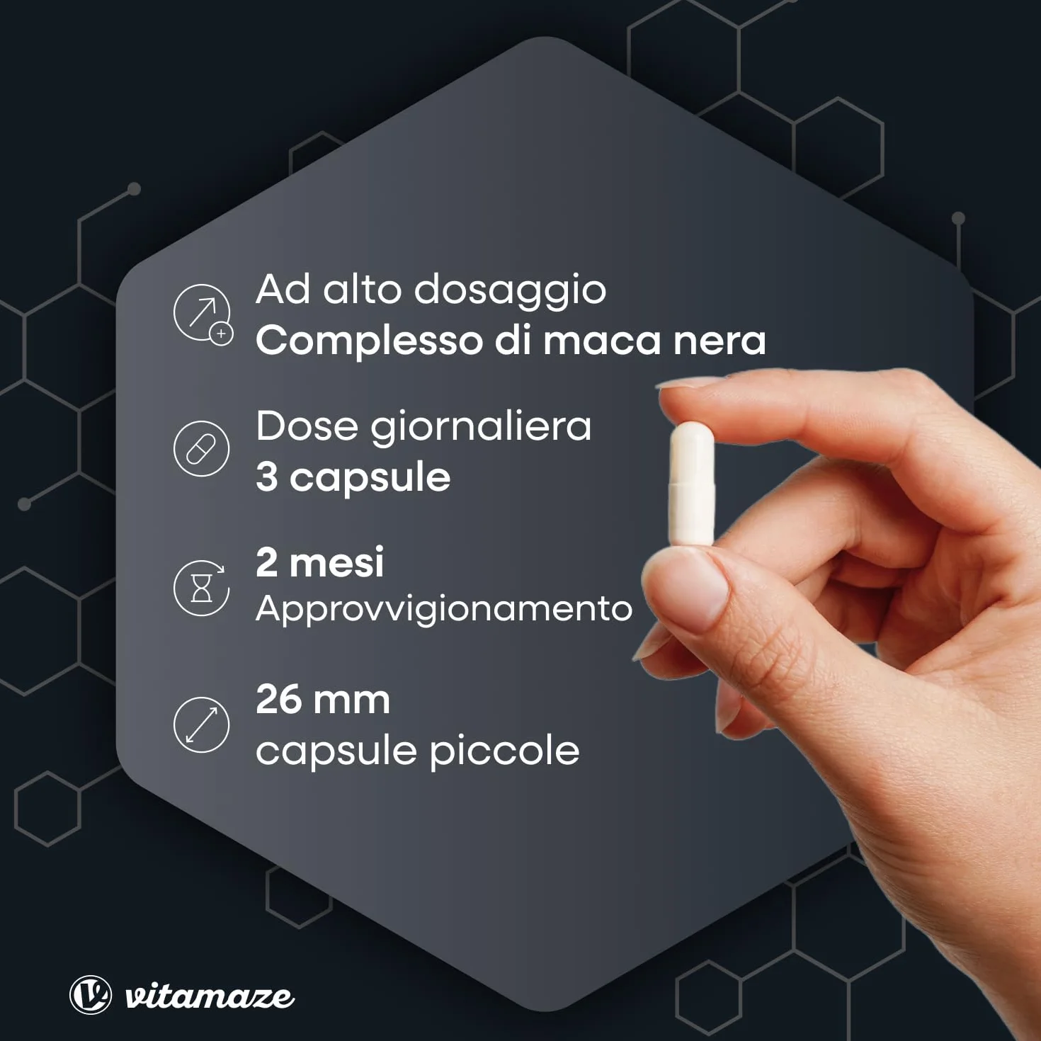 Complesso di Maca Nera Altamente Dosato, 30.000 mg per Dose Giornaliera, 500 mg di Estratto di Maca 20:1 con L-Arginina, Tribulus, Ginseng, Zinco, Vitamine B, 180 Capsule Vegane, Made in Germany