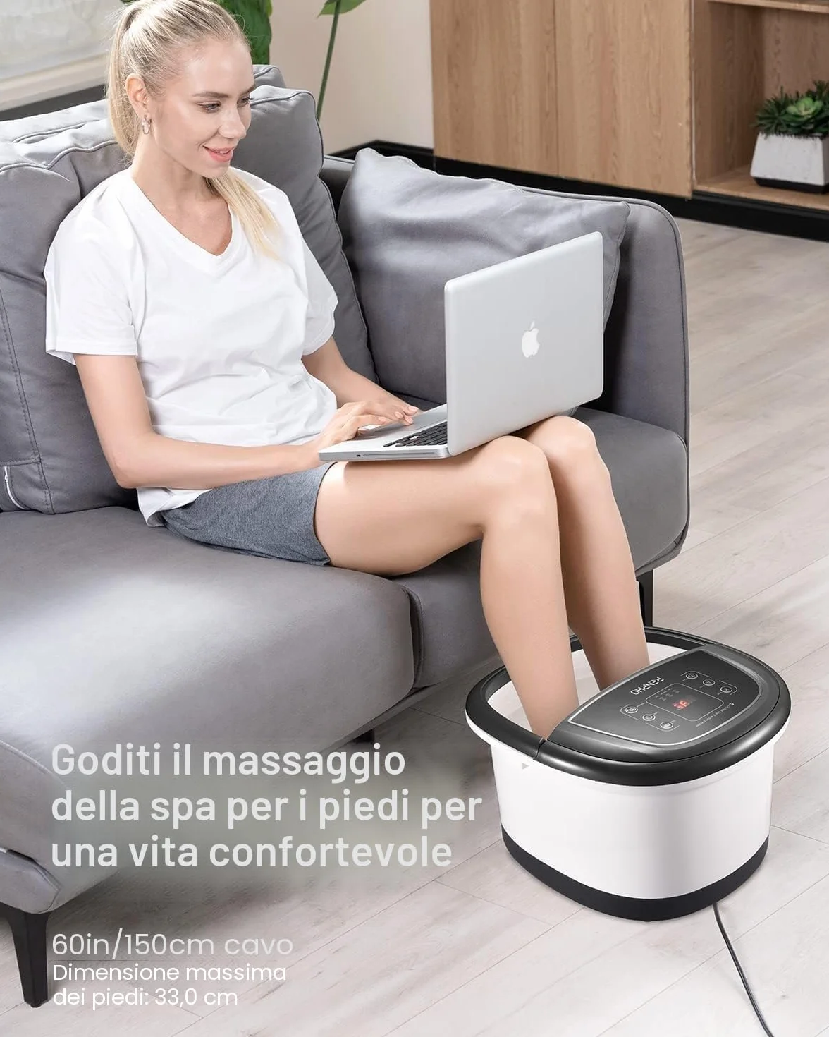 RENPHO Pediluvio piedi con Riscaldamento Veloce Massaggio Automatico e Potenti Getti di Bolle, Rulli Massaggianti shiatsu Motorizzati, Pedicure per Piedi Stanchi, Temperatura Regolabili