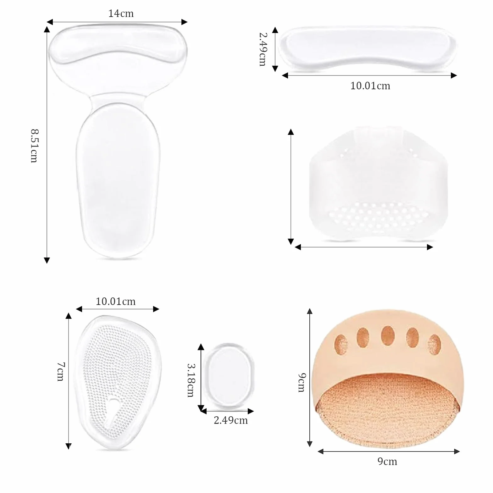 16 pezzi Set di cuscinetti per pianta del piede, solette per tacchi alti, solette antiscivolo in gel, cuscinetti per pianta del piede riutilizzabili, solette in gel per tacchi alti, sollievo dal