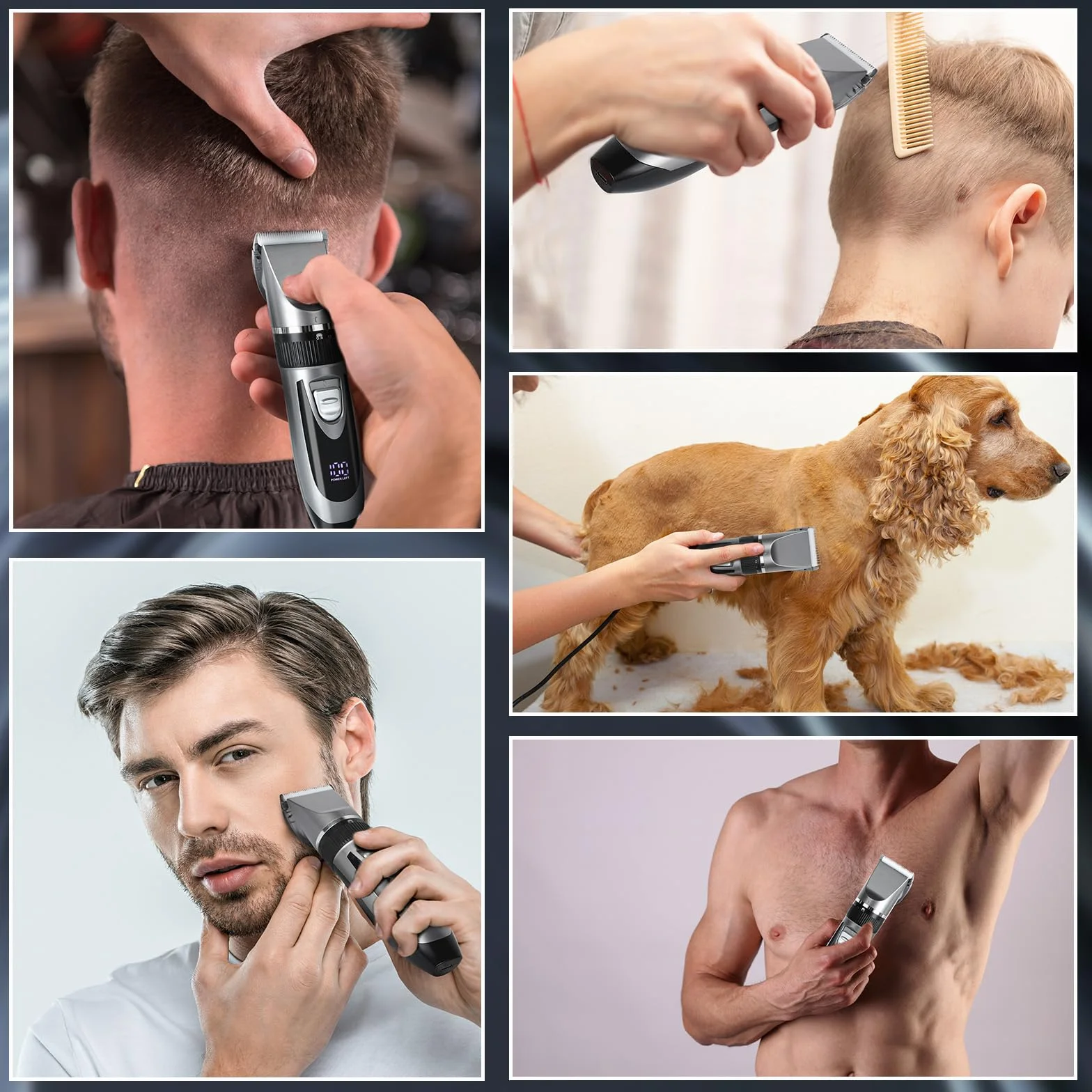 Cozary Rasoio Elettrico Barba, Macchinetta per Capelli, Tagliacapelli Uomo Professionale, Ricarica USB con Display a LED, 4 Pettini Guida, Senza Fili Trimmer, Regolabarba Uomo per Famiglia/Barbiere