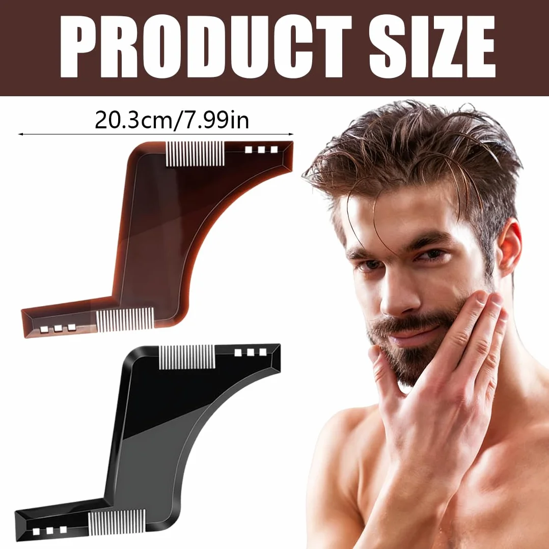 2 Pezzi di Modelli per Barba per Uomini, Pettini di Styling per Barba, Adatto per Barba al Mento, Basette e Barba al Collo, Marrone Caffè e Nero