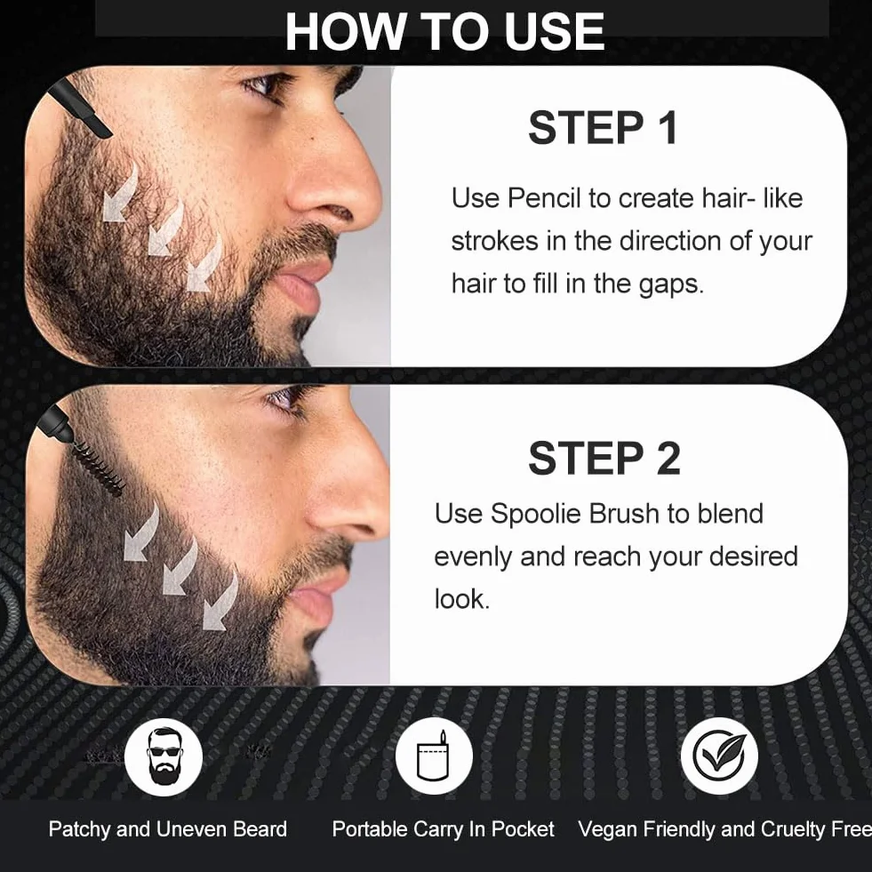 Penna Riempimento Barba Uomo Strumento Styling Set con Forbici Naso Nero 2 PCS
