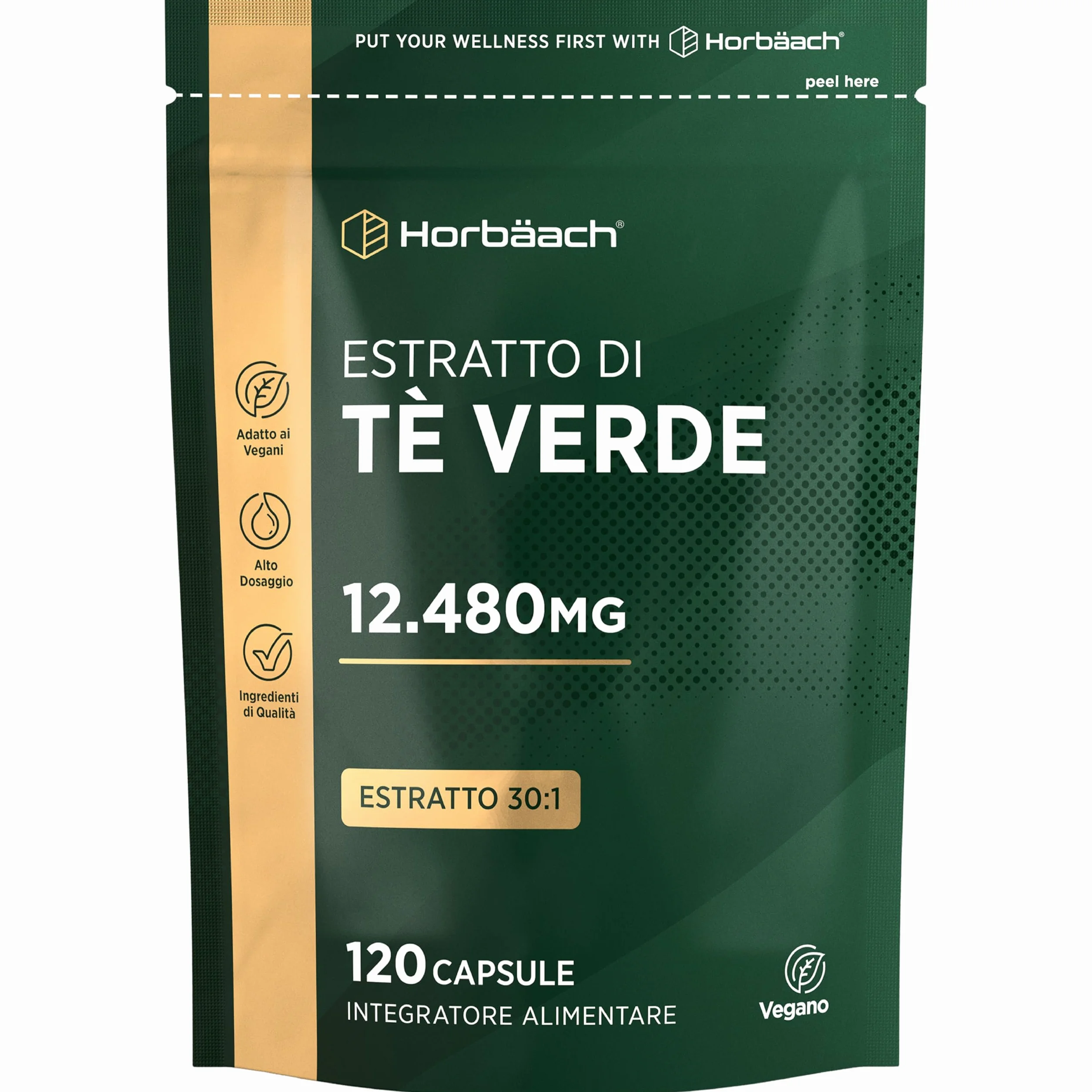 Tè Verde Capsule 12480mg | 120 Capsule Vegane | Estratto di Te Verde Integratore in Polvere | Alto Dosaggio | Green Tea Extract | di Horbaach
