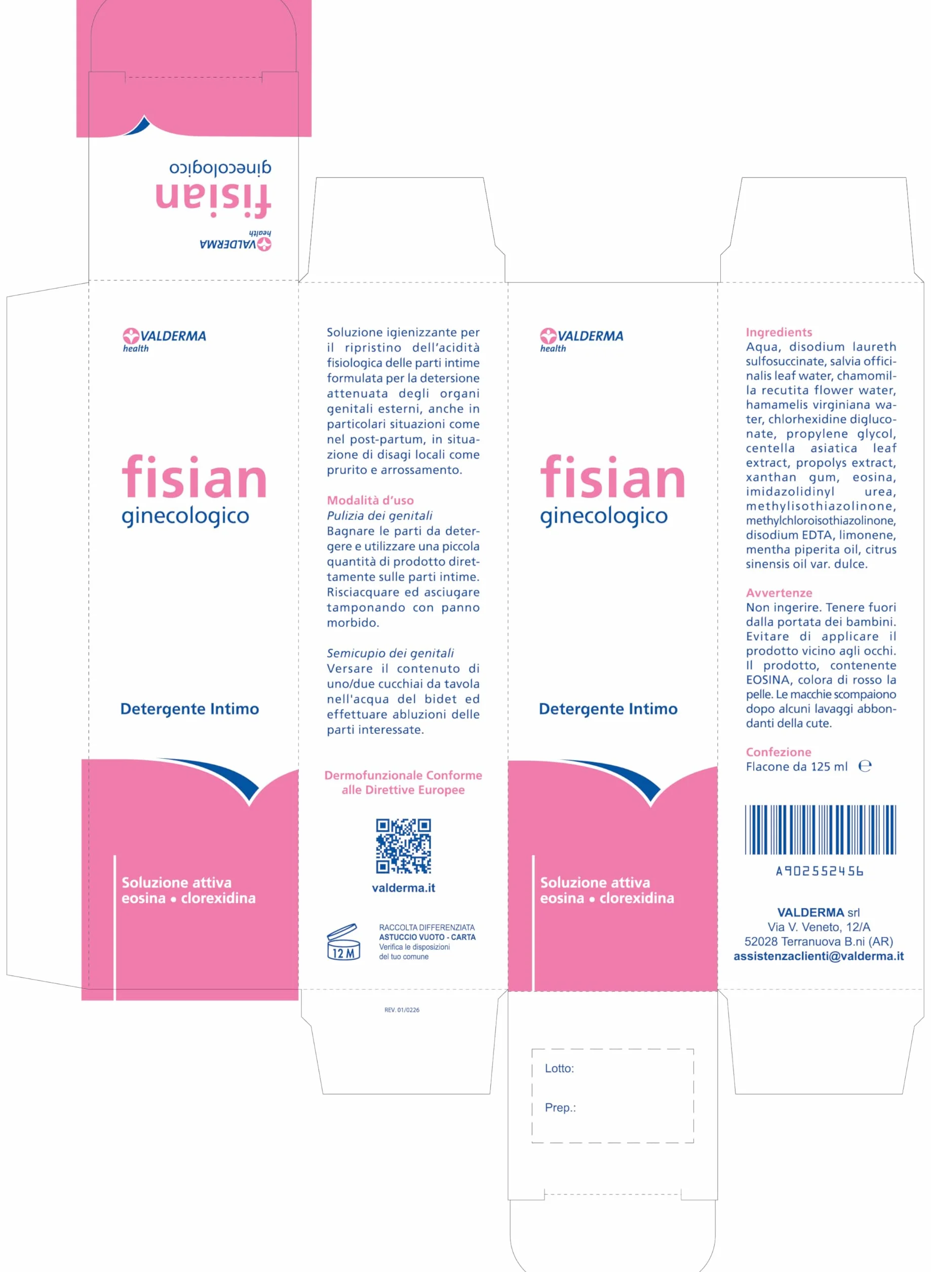 Valderma Fisian Ginecologico Detergente Intimo Igienizzante 125ml con Eosina e Clorexidina