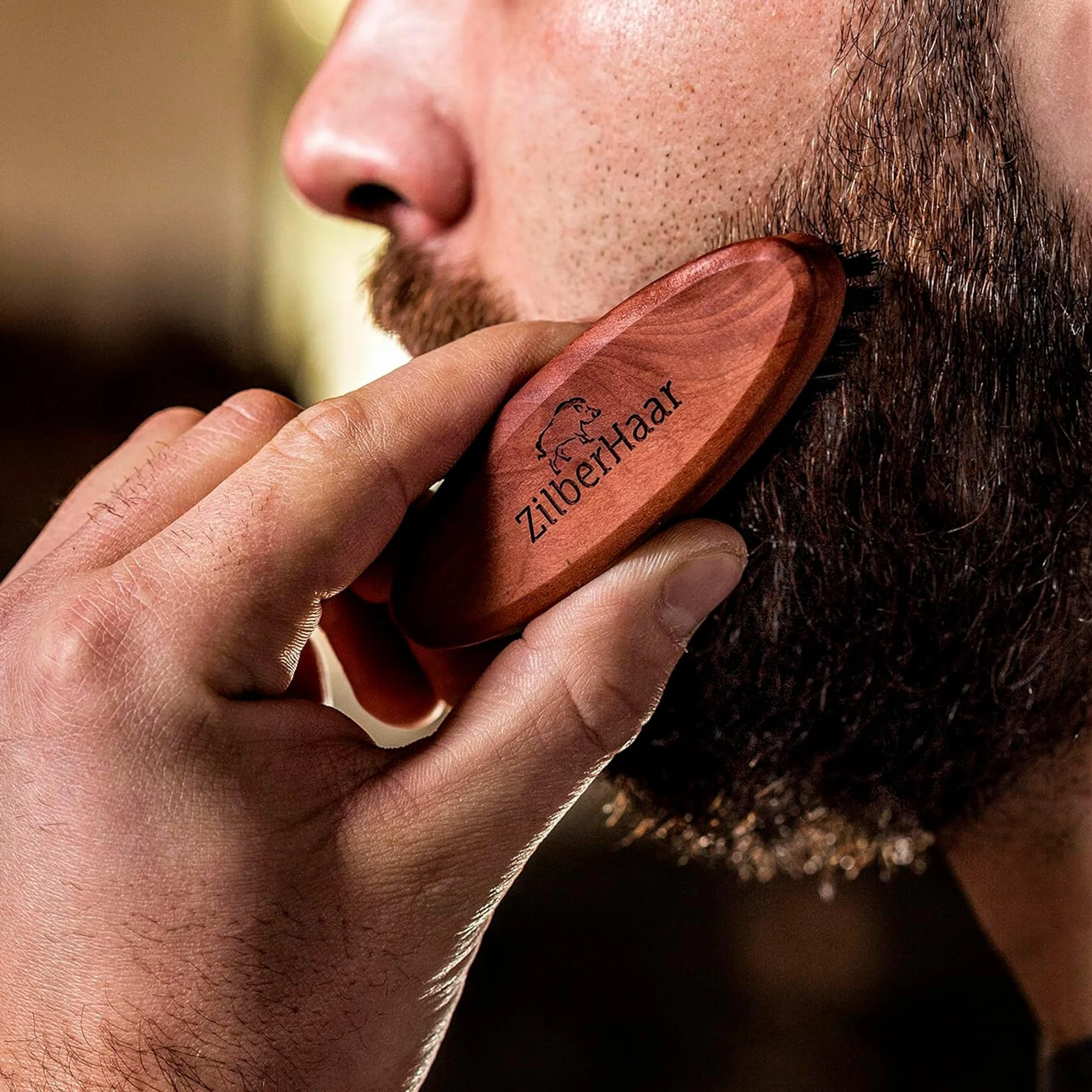 Boar Bristle Pocket Beard Brush by Zilberhaar - Firm Bristle Small Brush - Perfect Grooming Tool for Any Beard or Moustache - Works For Any Beard - Made In Germany by ZilberHaar