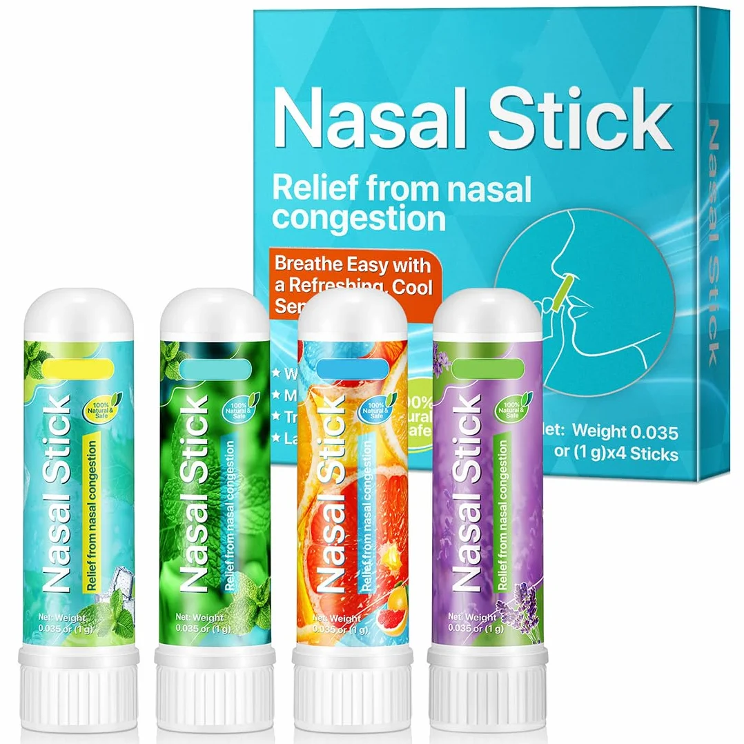 NHQZ 4 Pack Nasal Stick, Inalatore Nasale, Rapido Sollievo dal Naso Chiuso, Migliora la Respirazione e Aumenta la Concentrazione, Realizzato con Oli Essenziali e Mentolo