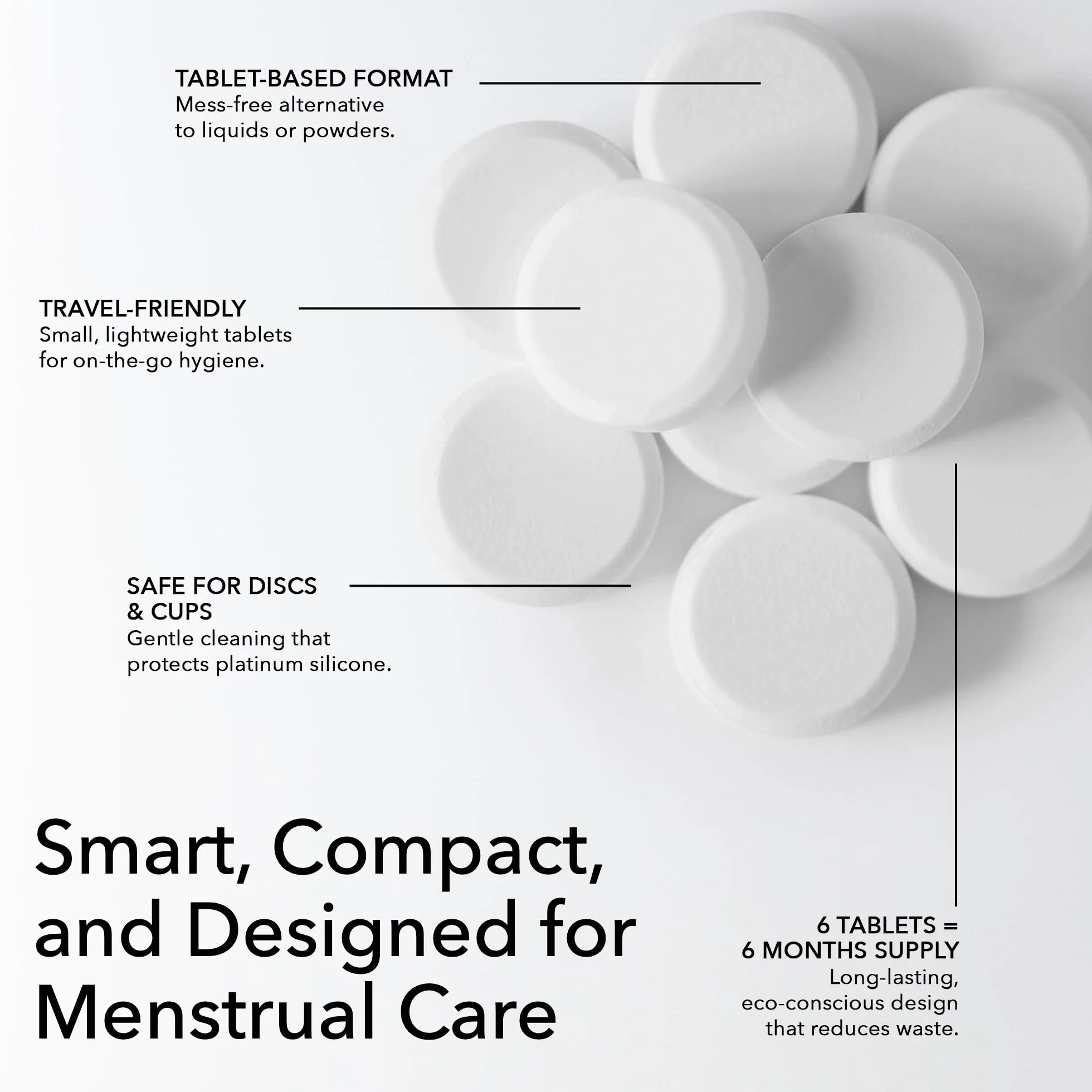 PERIOD Disk Tabs – Pulizia naturale per tazze mestruali e dischi mestruali – Rimuove macchie e odori ostinati senza danneggiare dischi e tazze – 6 mesi scorte