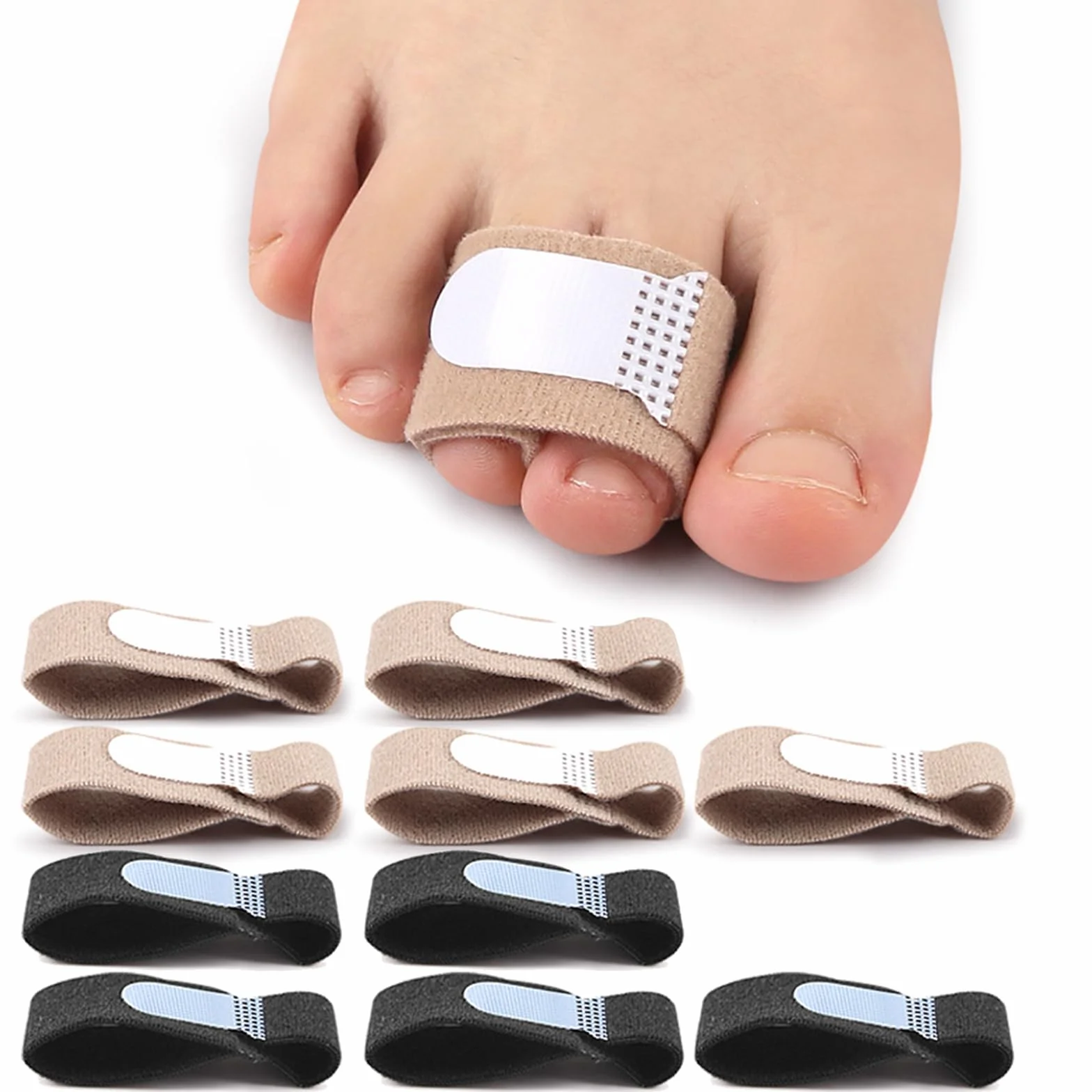 Raddrizzatore Per Dita A Martello, Bende e Stecche per Dita Dei Piedi, 10 Pezzi (Nero, Beige)