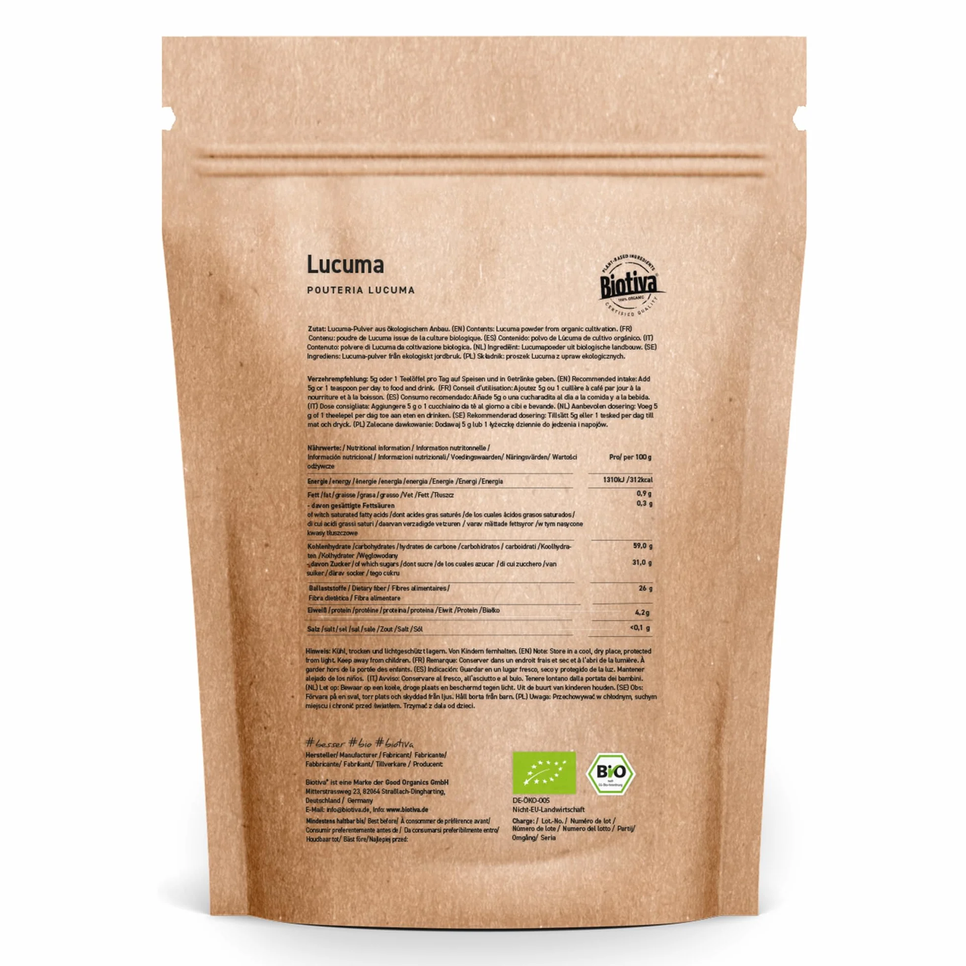 Lucuma in polvere Bio 200g | 100% biologico | pouteria lucuma | polvere di frutta | vegano | senza additivi | confezionato e certificato in Germania | Biotiva
