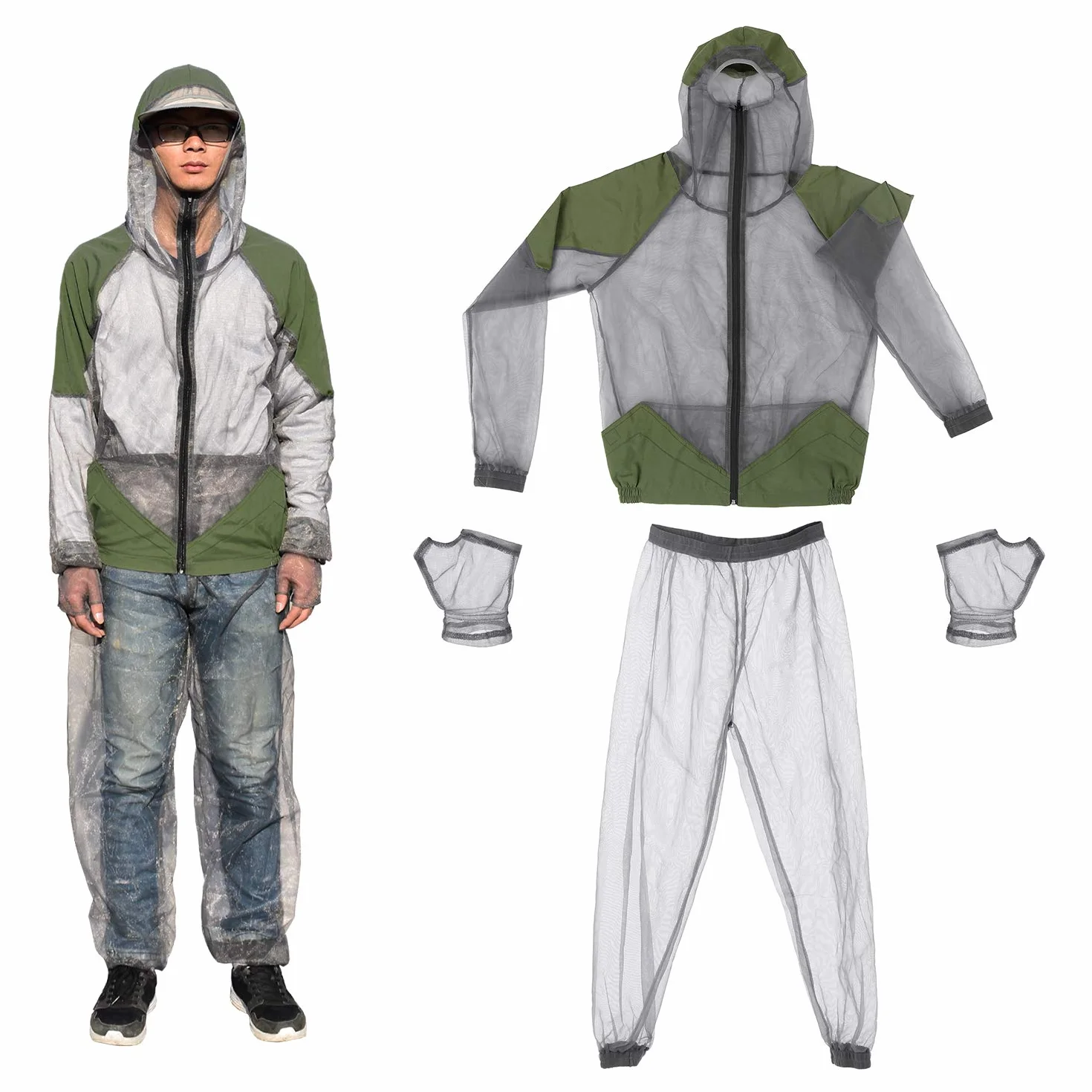 Lixada Abito Repellente Zanzare con Cappuccio in Mesh Mosquito Suit Giacca Bug per Pesca Caccia Campeggio L/XL/XXL