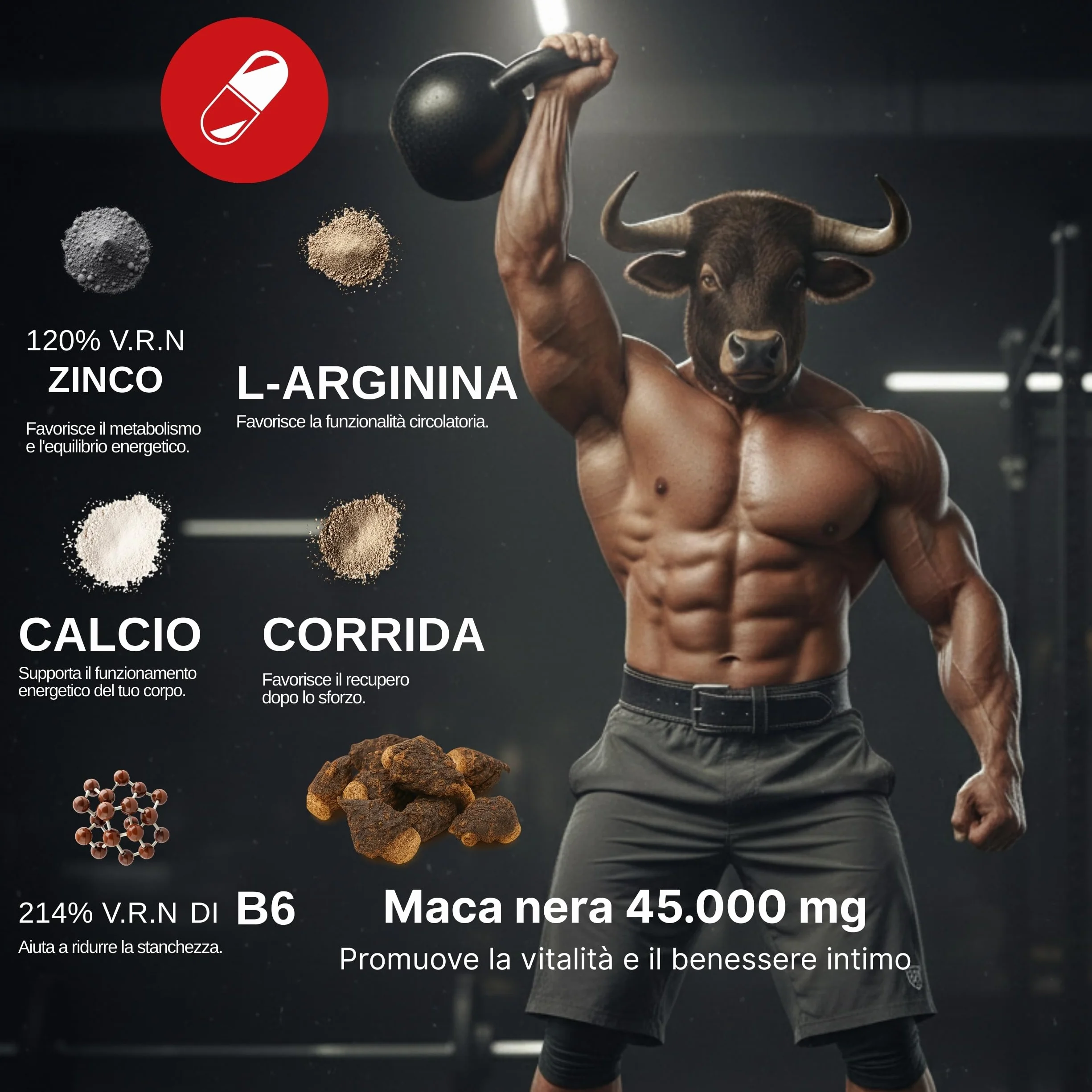 Maca Peruviana Plus – Maca Nera 45.000 mg Equivalenti (100:1), Arginina, Taurina, Vitamina B6 – Testosterone Uomo – 180 Capsule – Vegano, Senza Glutine né Lattosio – Pre workout, Energia e Muscoli