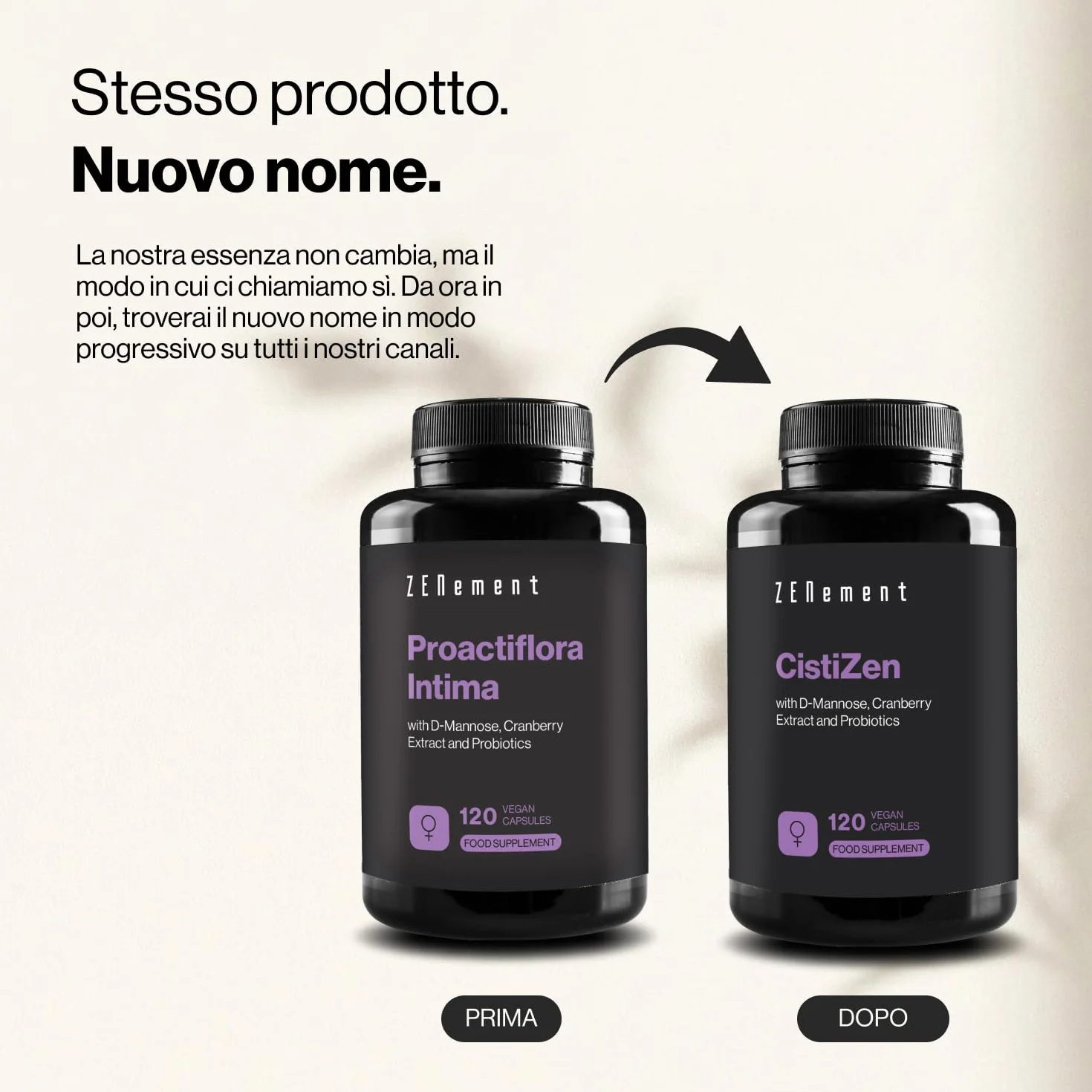 CistiZen - Con D-Mannosio, Mirtillo Rosso e 5 Ceppi Probiotici – 120 Capsule Vegane, Senza Additivi, Senza OGM, Senza Glutine, Senza Lattosio, Senza Soia – Zenement