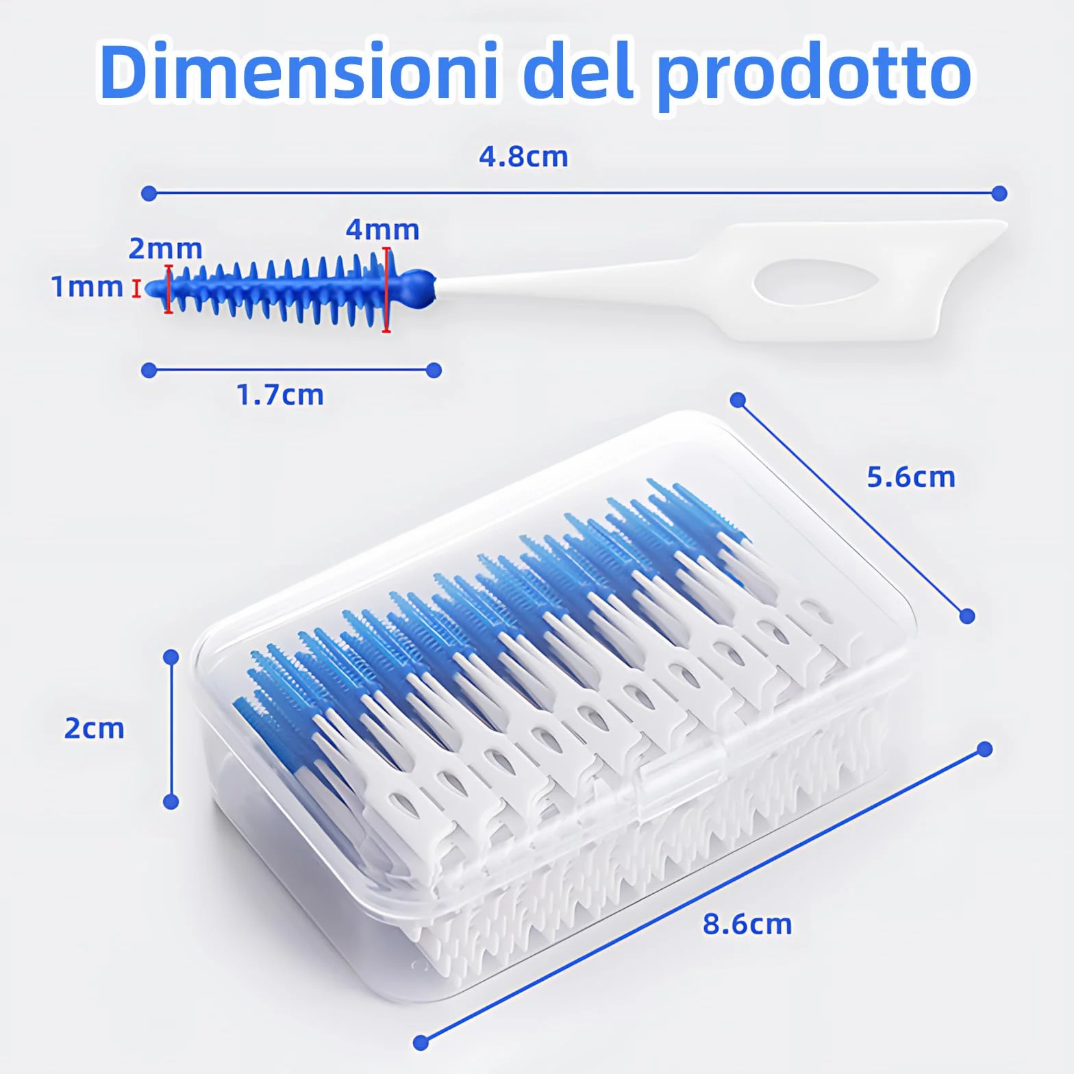 Scovolini dentali in morbido silicone con custodia, per apparecchi ortodontici (blu, verde)