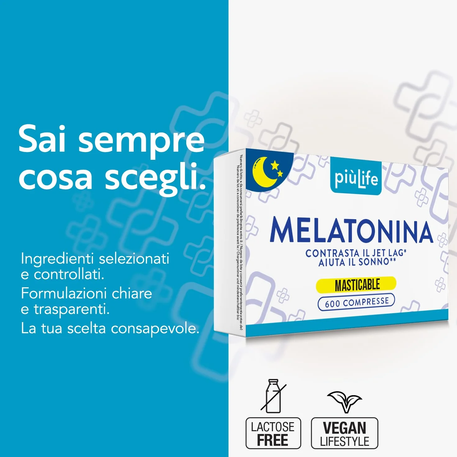 PiùLife Melatonina 1 mg per compressa - Caramelle senza zucchero per dormire, Allevia Jet Lag, Sonnifero Naturale