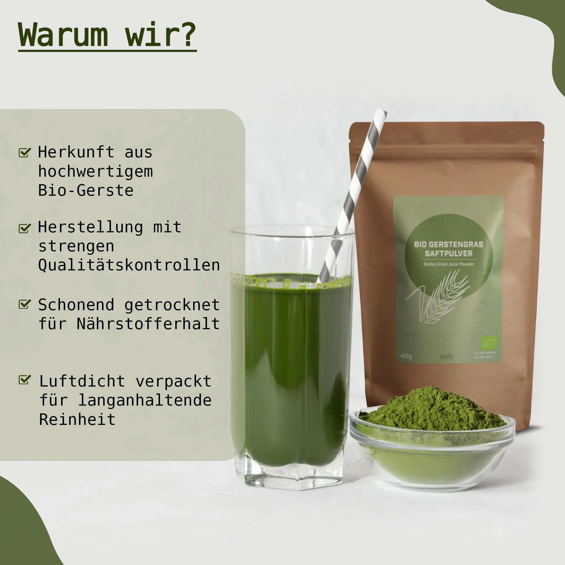 Succo d'erba d'orzo biologico in polvere | certificato di alta qualità | Barley Grass Juice Powder | 100% polvere d'erba d'orzo | La nutrizione secondo Anthony William (200 g)