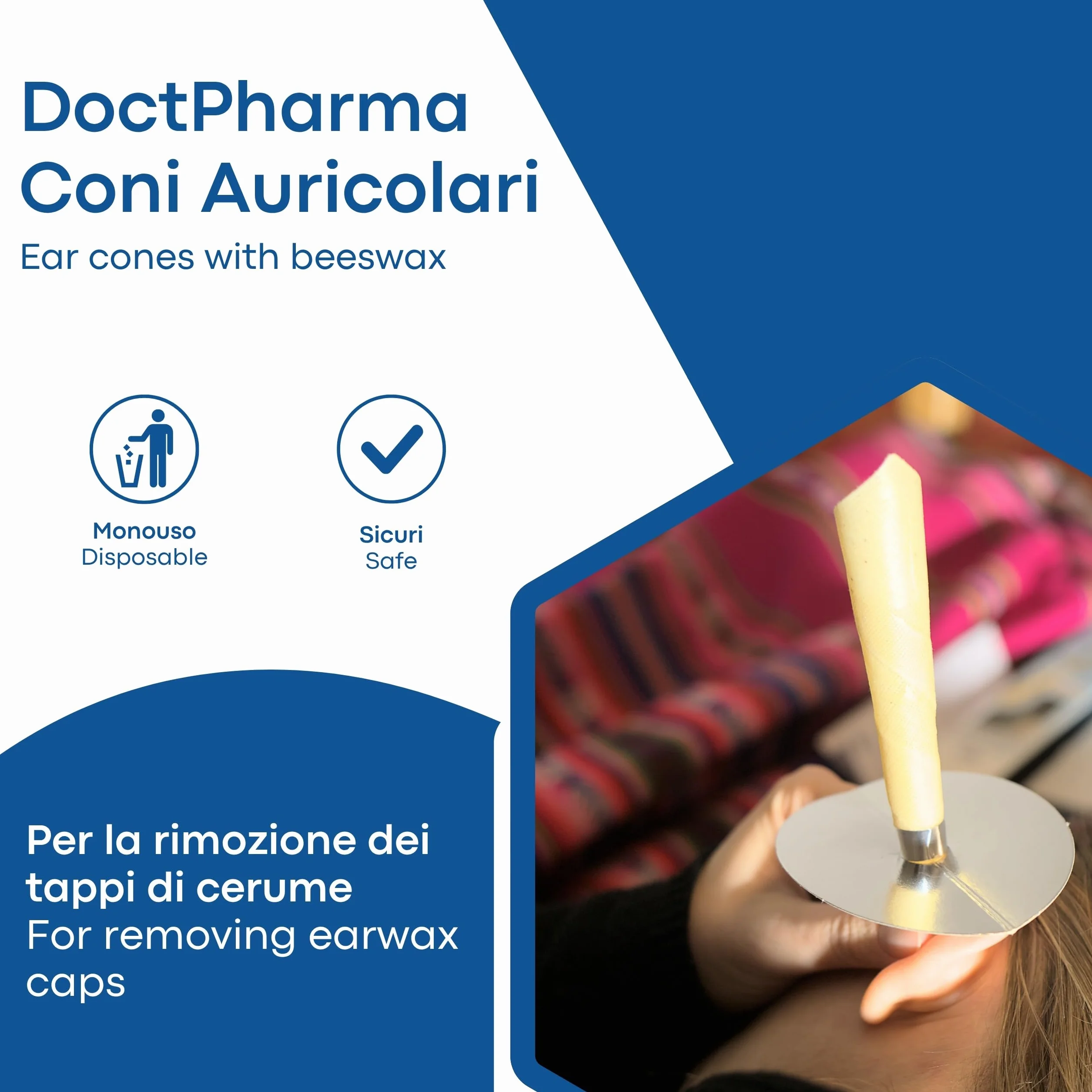 2 Coni per Orecchie con Cera d’Api Naturale, Pulizia Auricolare Sicura e Delicata, Monouso con Dischi Protettivi Anticera