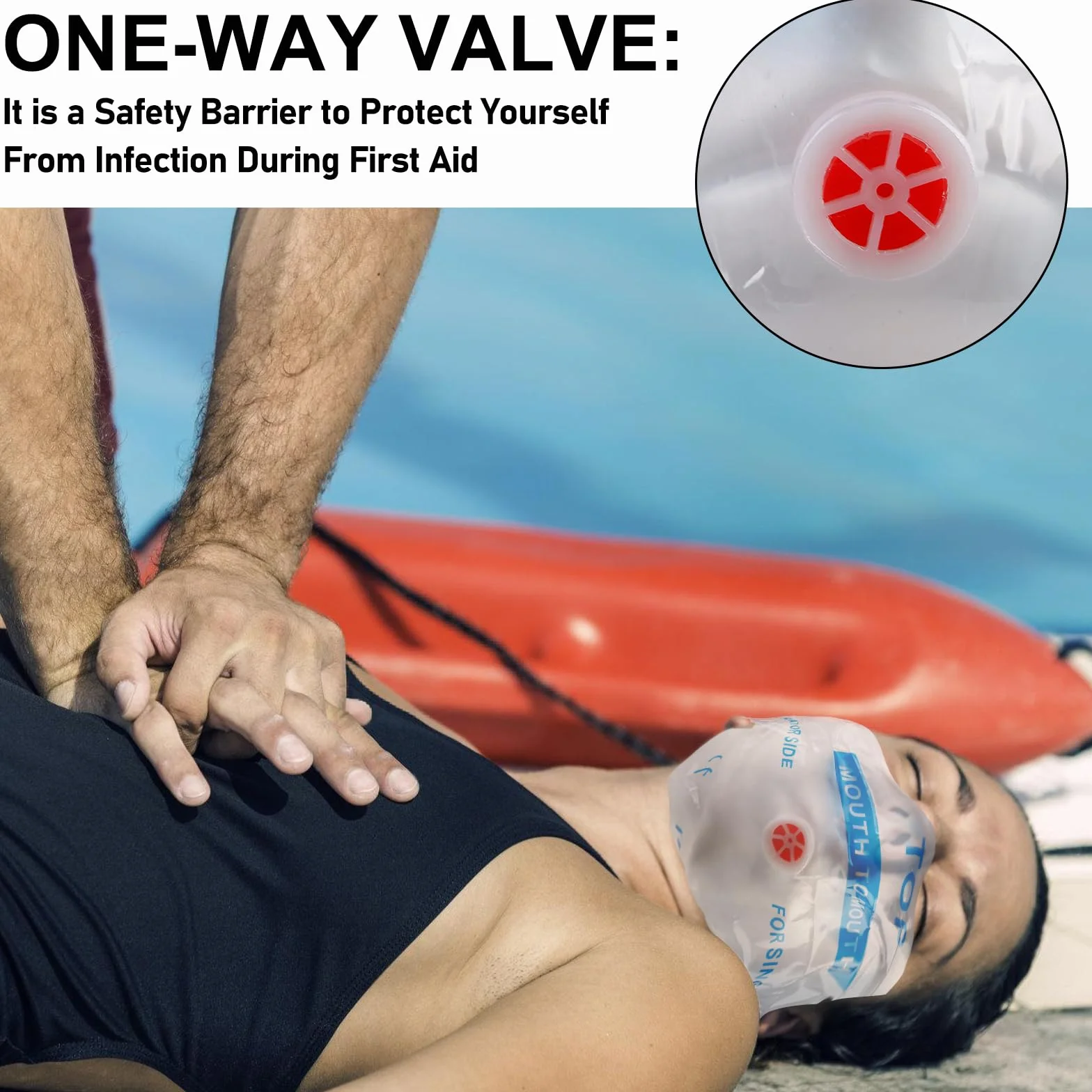 Mascherina Respiratoria Portachiavi CPR con Valvola di Ritenuta per Primo Soccorso e Addestramento AED (Rosso)