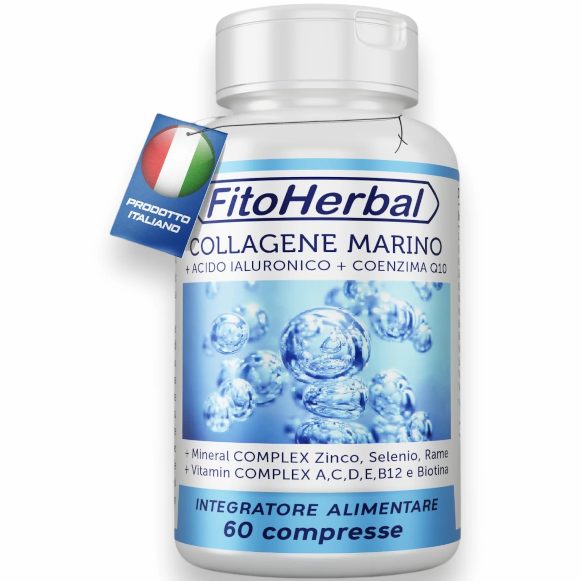 COLLAGENE MARINO CON ACIDO IALURONICO Coenzima Q10 Compresse di Collagene Idrolizzato con Vitamina Complex A C D E B12 Biotina Zinco Selenio