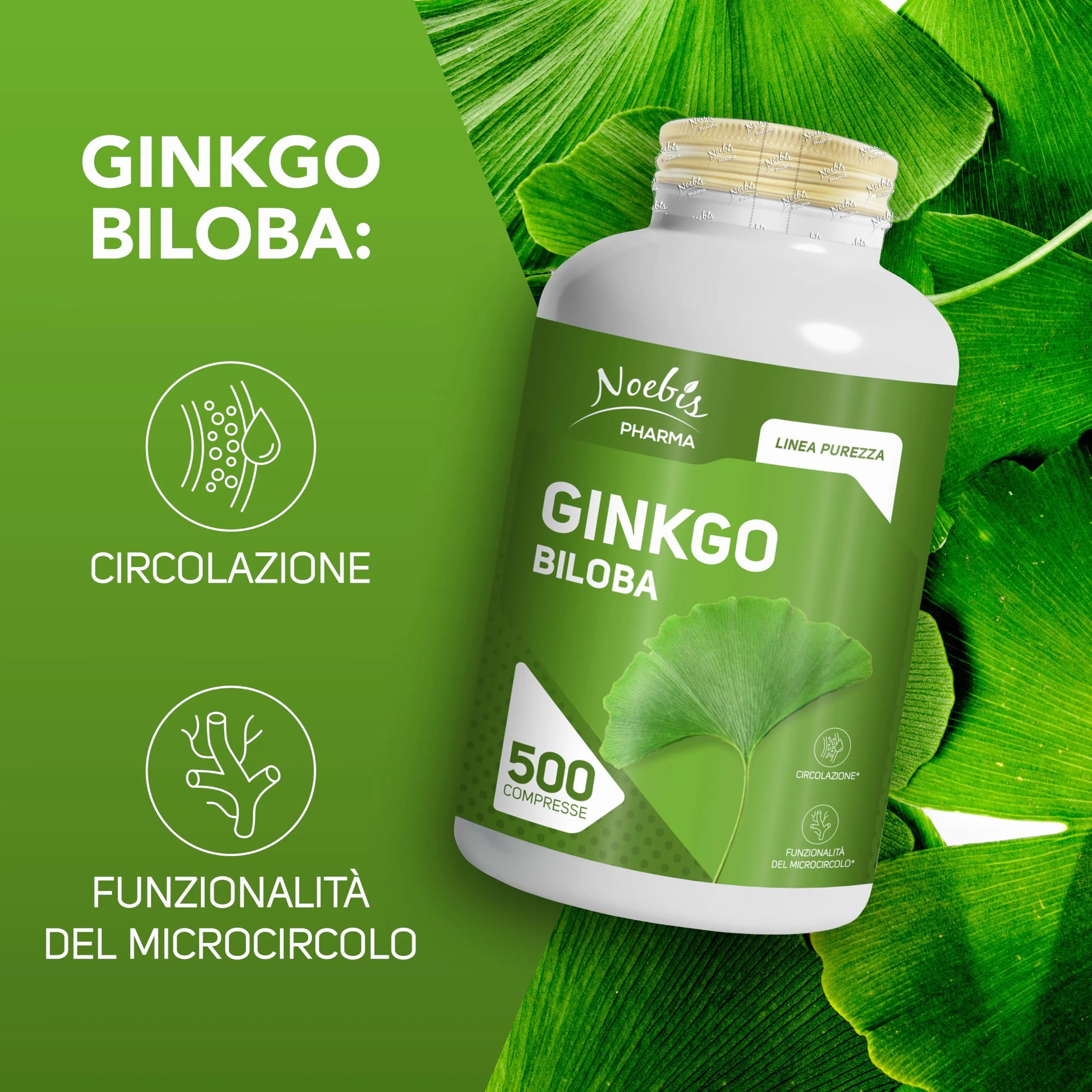 Ginkgo Biloba Noebis Pharma - Estratto Secco di Foglie - 500 Compresse - Microcircolo e Circolazione