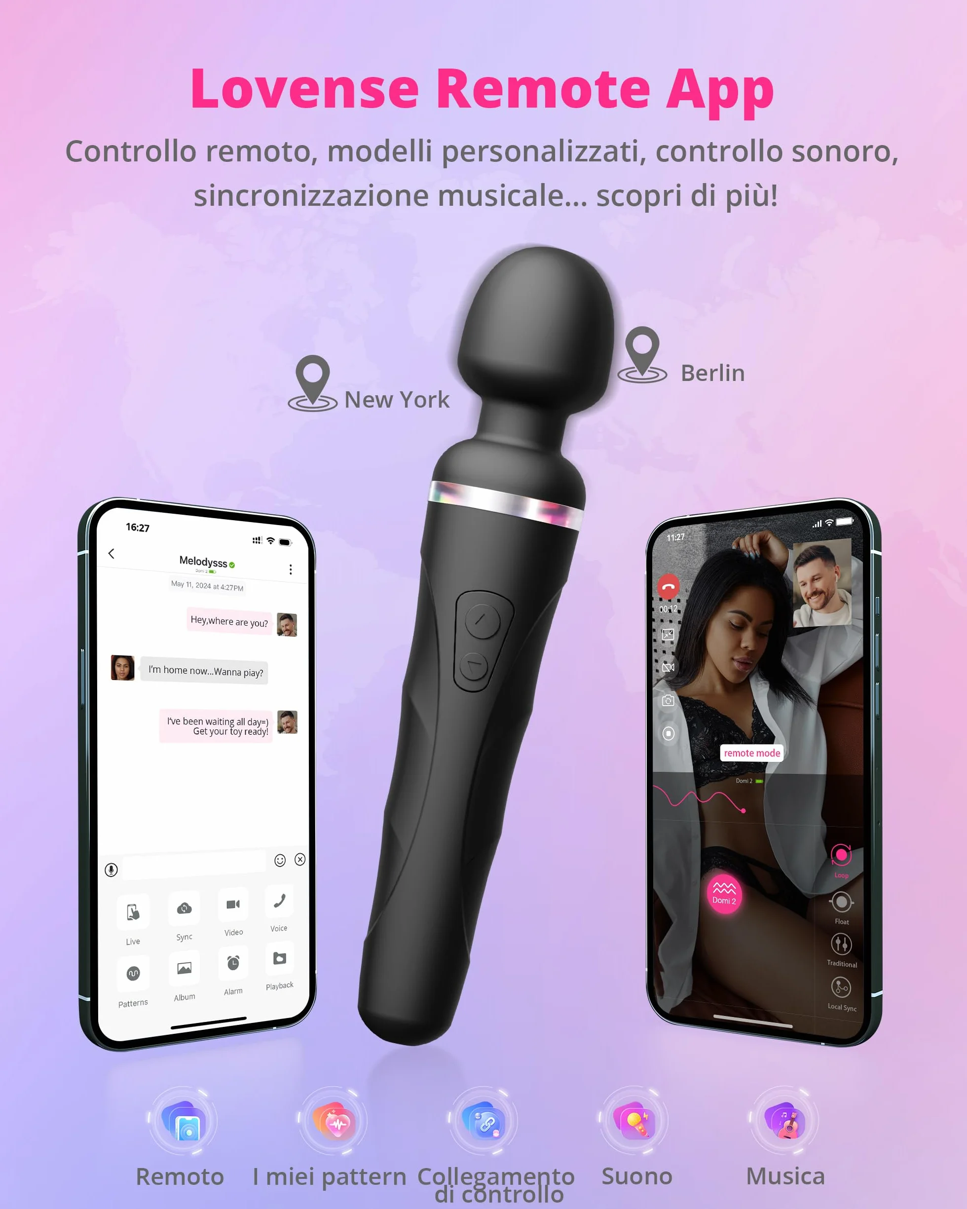LOVENSE Domi 2 Vibratore a Distanza per Donna con APP Bluetooth, Massaggiatore a Bacchetta Ricaricabile, Vibrazione Personalizzabile per Coppie