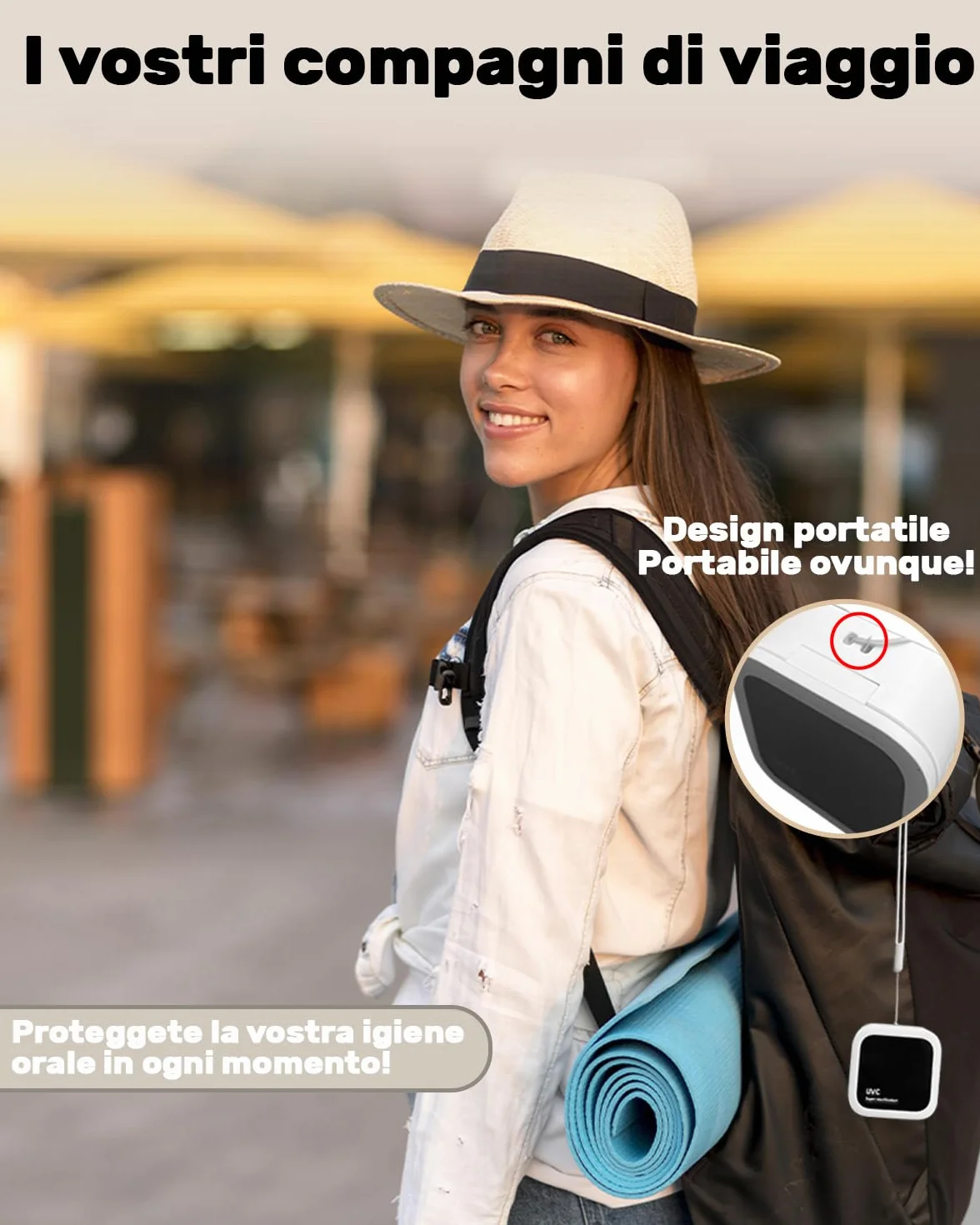 Sterilizzatore per Spazzolini da Denti Doppia UV-C e UV-A, Supporto per Spazzolini da Denti a Parete con Funzione di Asciugatura ad Aria, Ideale per Bagno, Uso Personale e Viaggio (Bianco1)