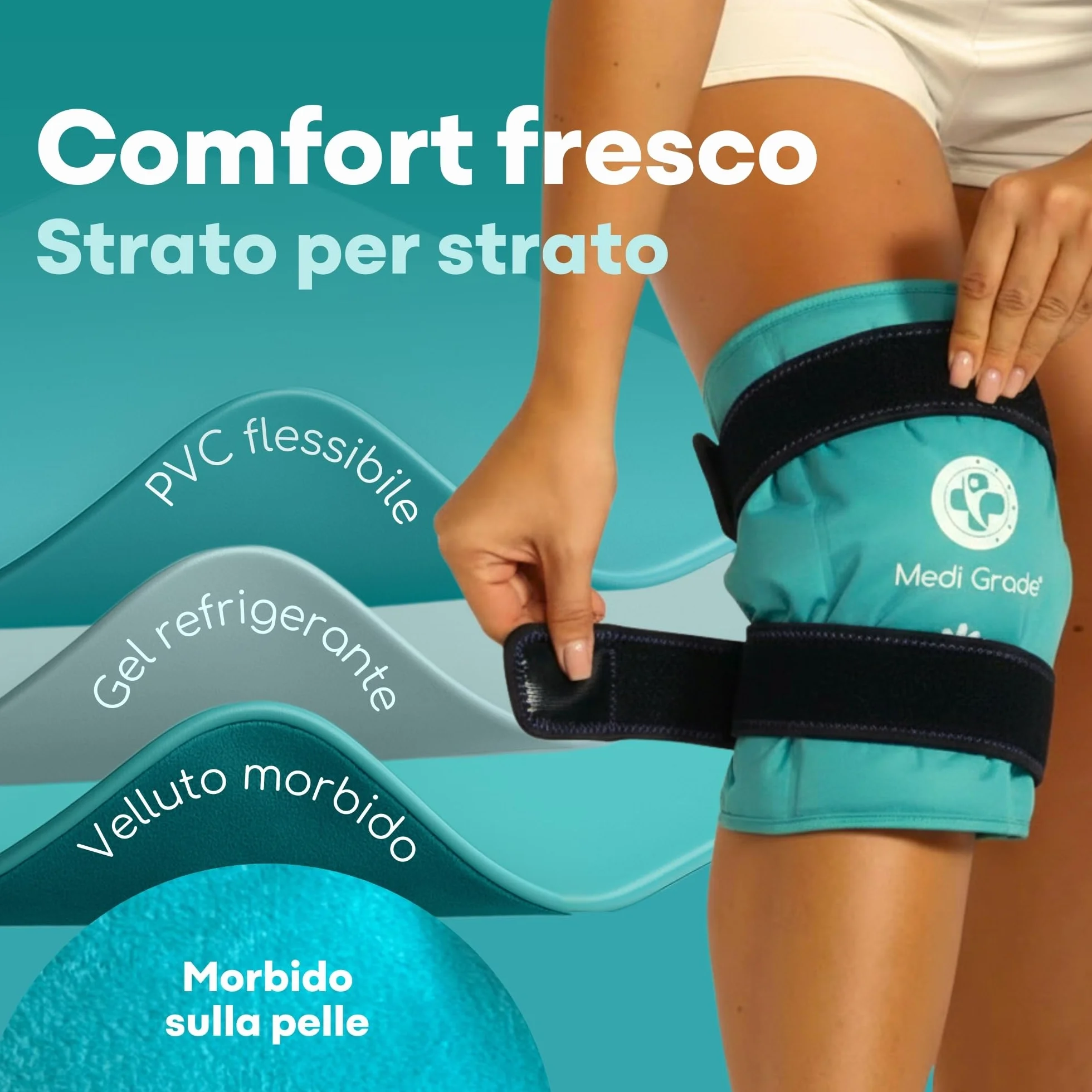 Medi Grade Impacco Ghiaccio Gel Riutilizzabile per Ginocchio - Fascia a Doppio Tessuto con Lunga Tenuta del Freddo