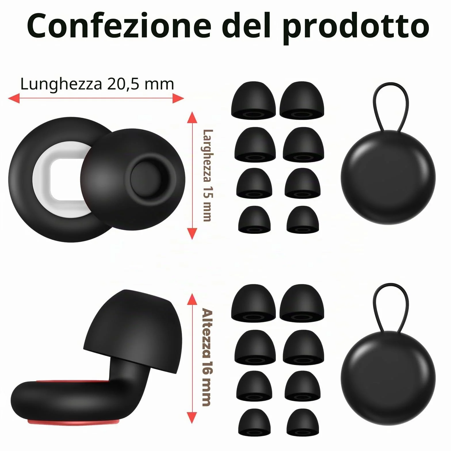 Tappi per orecchie 28 dB riutilizzabili in morbido silicone anti-rumore 2 paia nero/rosso nero/bianco