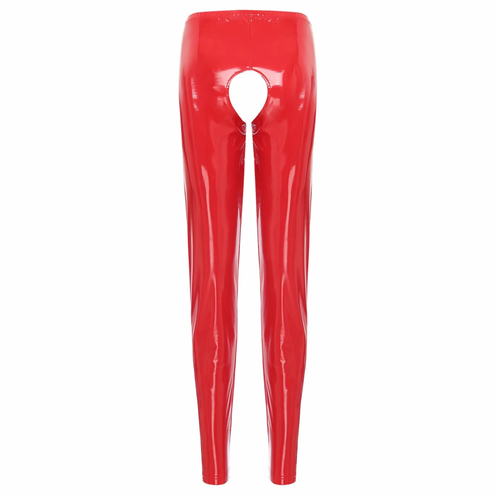 Pantaloni da donna Ouvert look bagnato leggings slim fit in pelle laccata elasticizzati clubwear