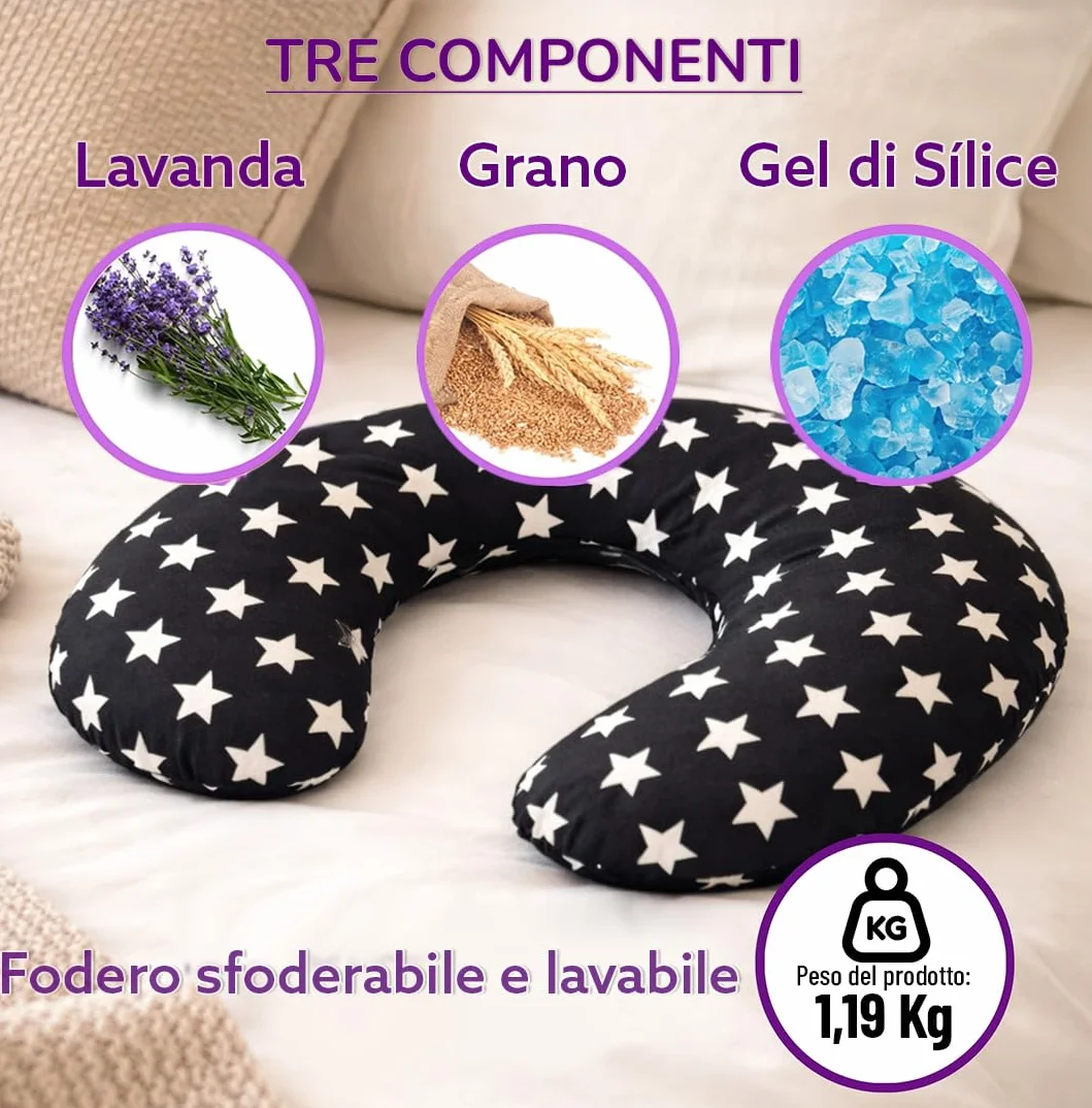 LOLA & GALA Cuscino Termico per Microonde | Cuscinetto Termico Cervicale | Riscaldante per Collo con Copertura Lavabile | Contiene Semi di Grano + Lavanda + Gel di Silice