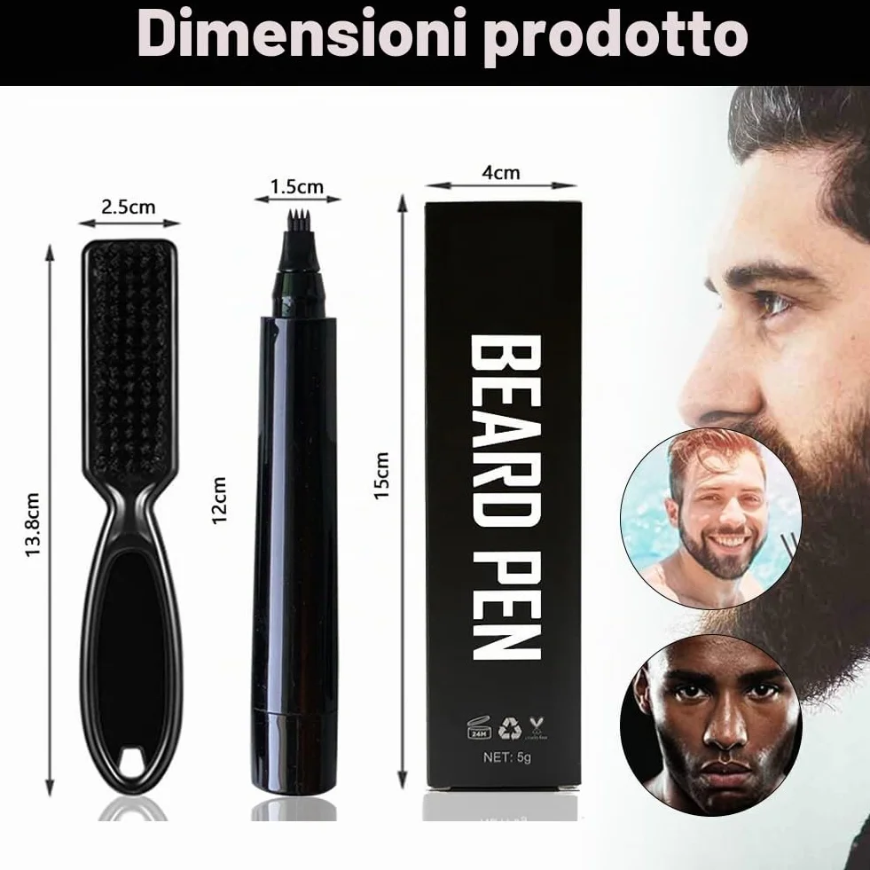 Penna per Barba Uomo,Kit Matita Riempitiva per Barba da Uomo,Penna per Riempimento Barba,Beard Filling Pen,Riempimento Barba Impermeabile,Matita per Barba e Pennello per Barba,Nero