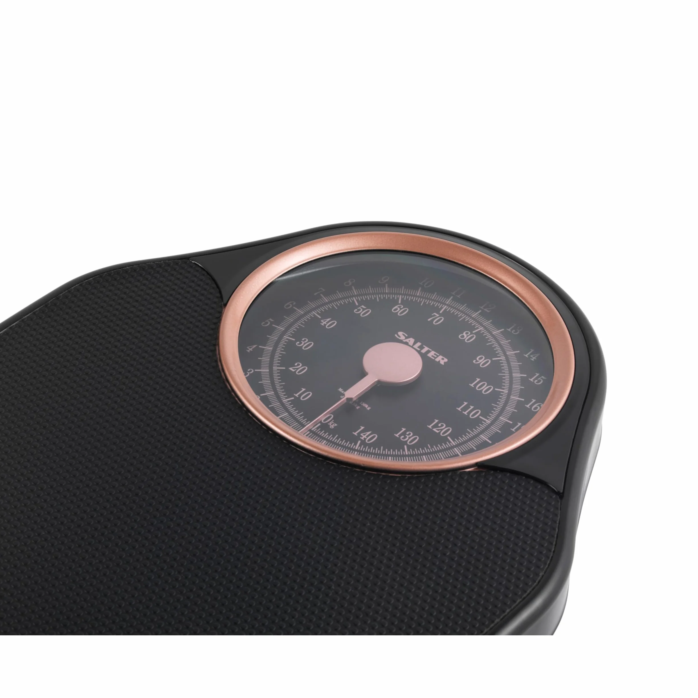 Salter 145 RGFEU16 Bilancia meccanica Doctor Style - capacità massima 150 Kg, quadrante di facile lettura con puntatore rotante, ampia piattaforma con tappetino in vinile, senza batteria, oro rosa