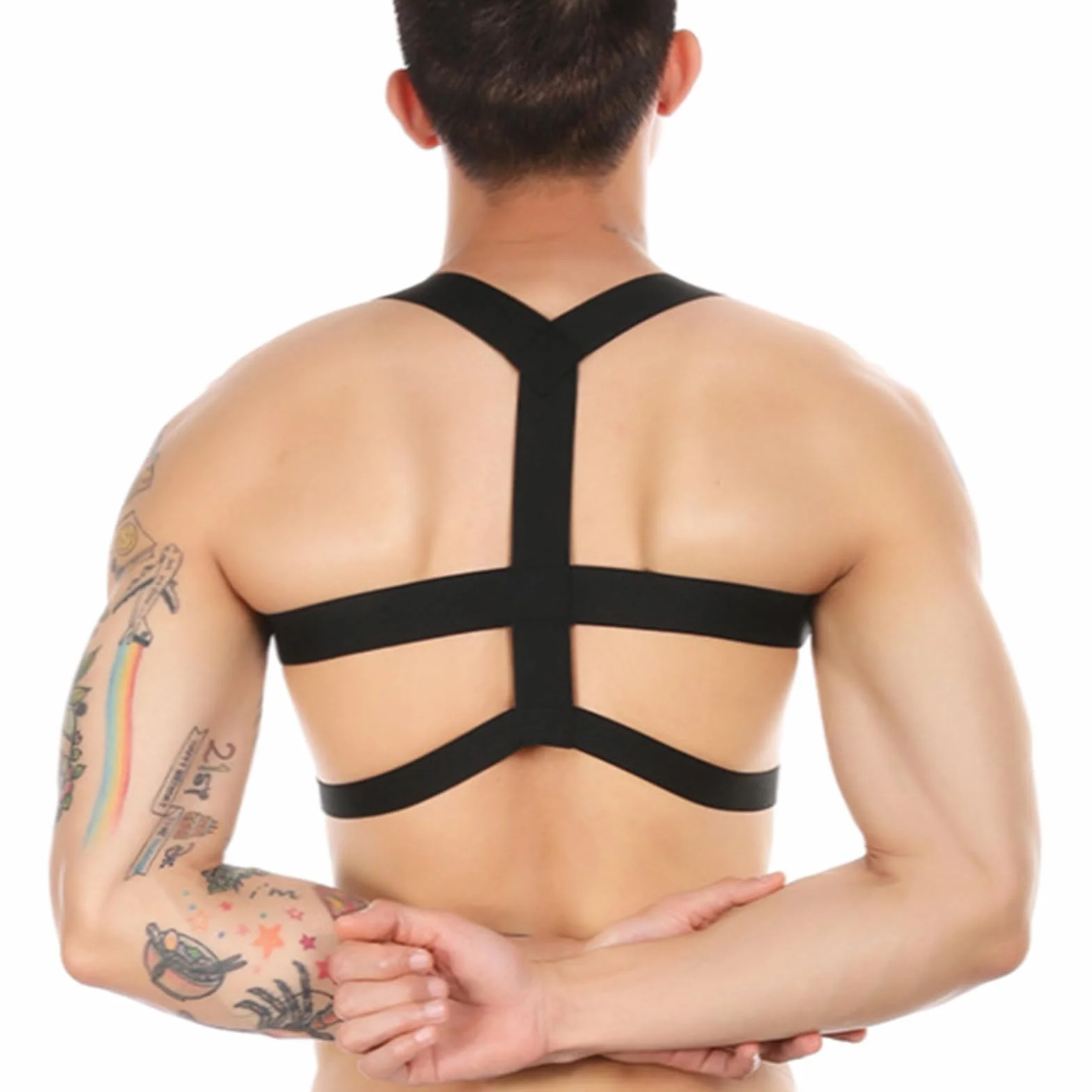 Imbracatura Cintura Nylon Elastico Corpo Petto Tracolla Sexy Halter Cosplay Club Wear (H-Nero)