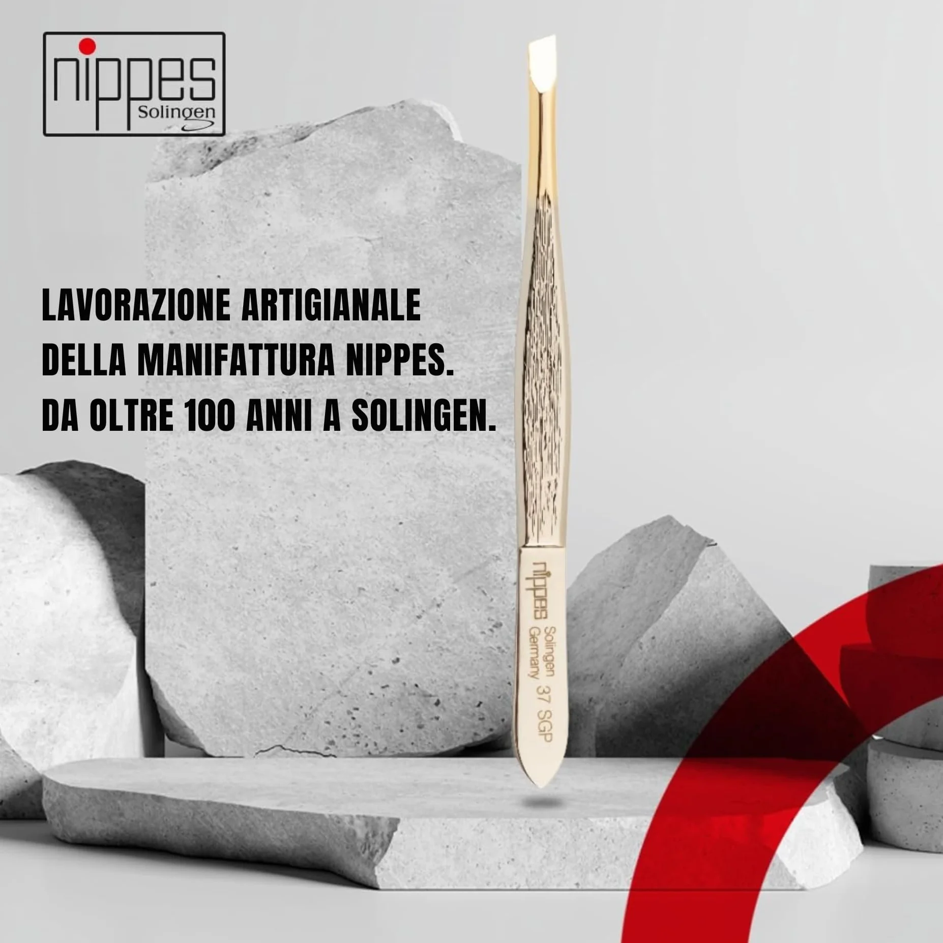 nippes Solingen, Pinzetta 37SGP per rimuovere peli fini, in acciaio nichelato 9 cm, punta dorata, 1 pezzo
