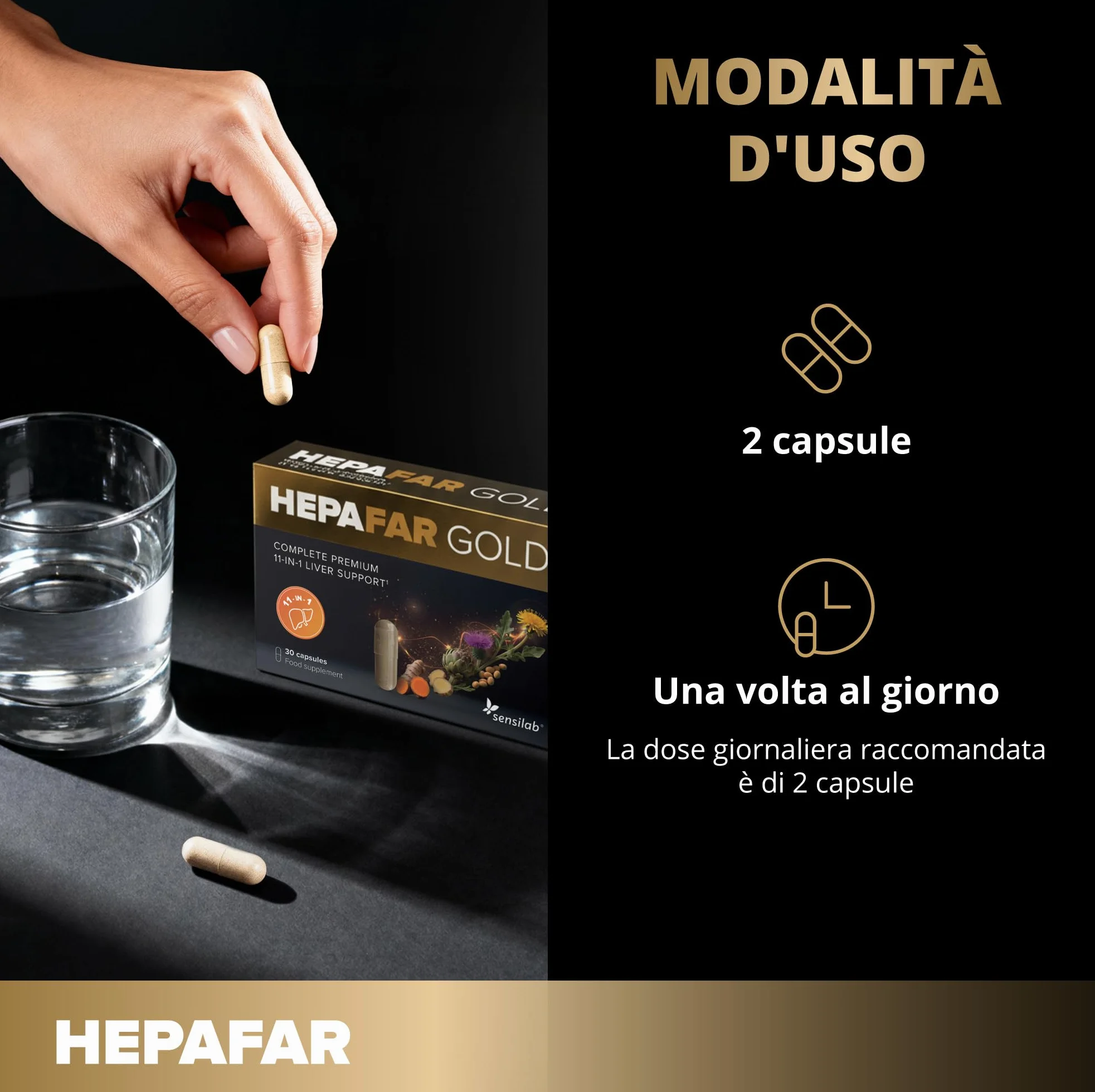 Hepafar Gold Premium Integratore per il Fegato con Glutatione, Curcuma, Cardo Mariano, 60 Capsule, Sensilab