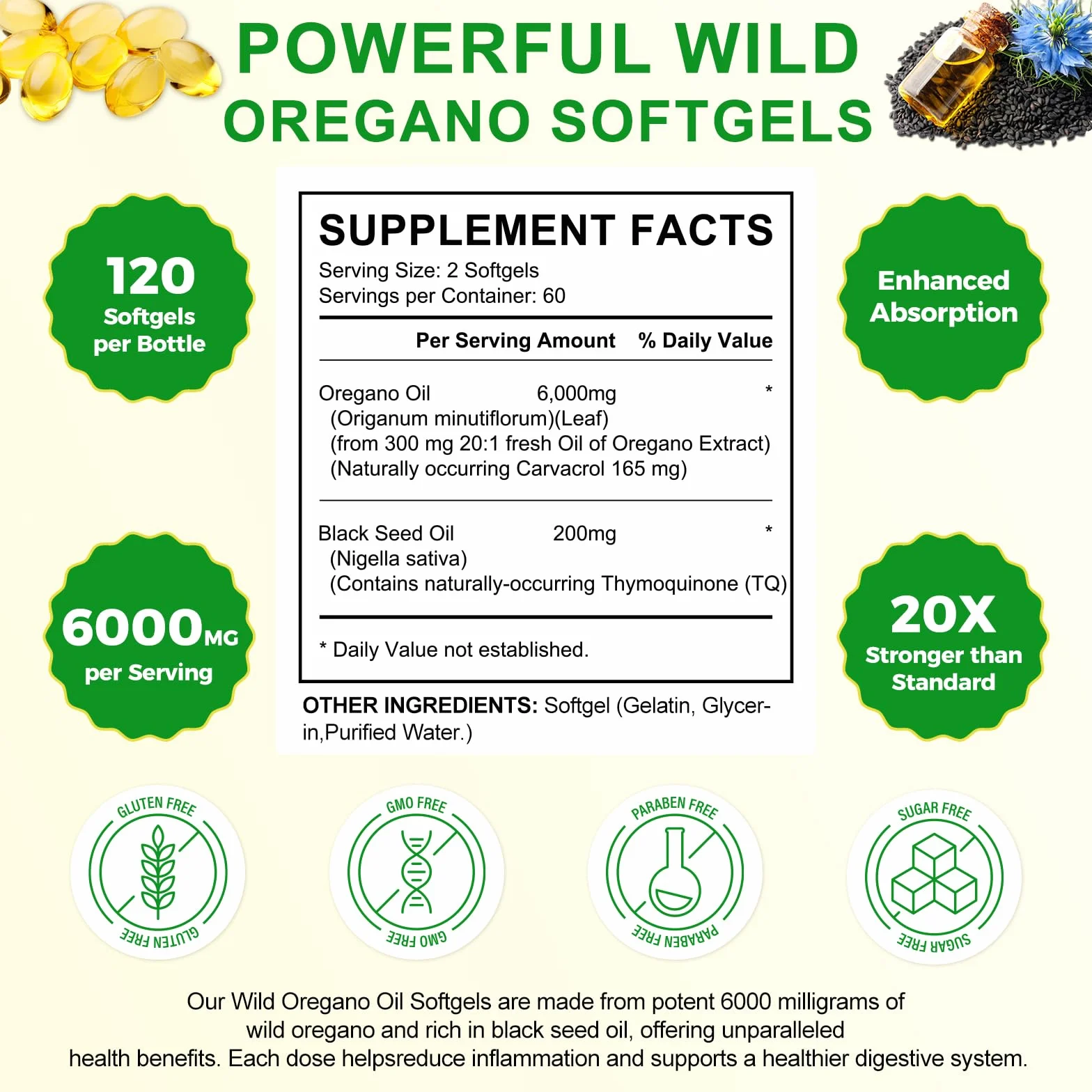 Olio di origano capsule 165 mg carvacrolo Non OGM 120 capsule