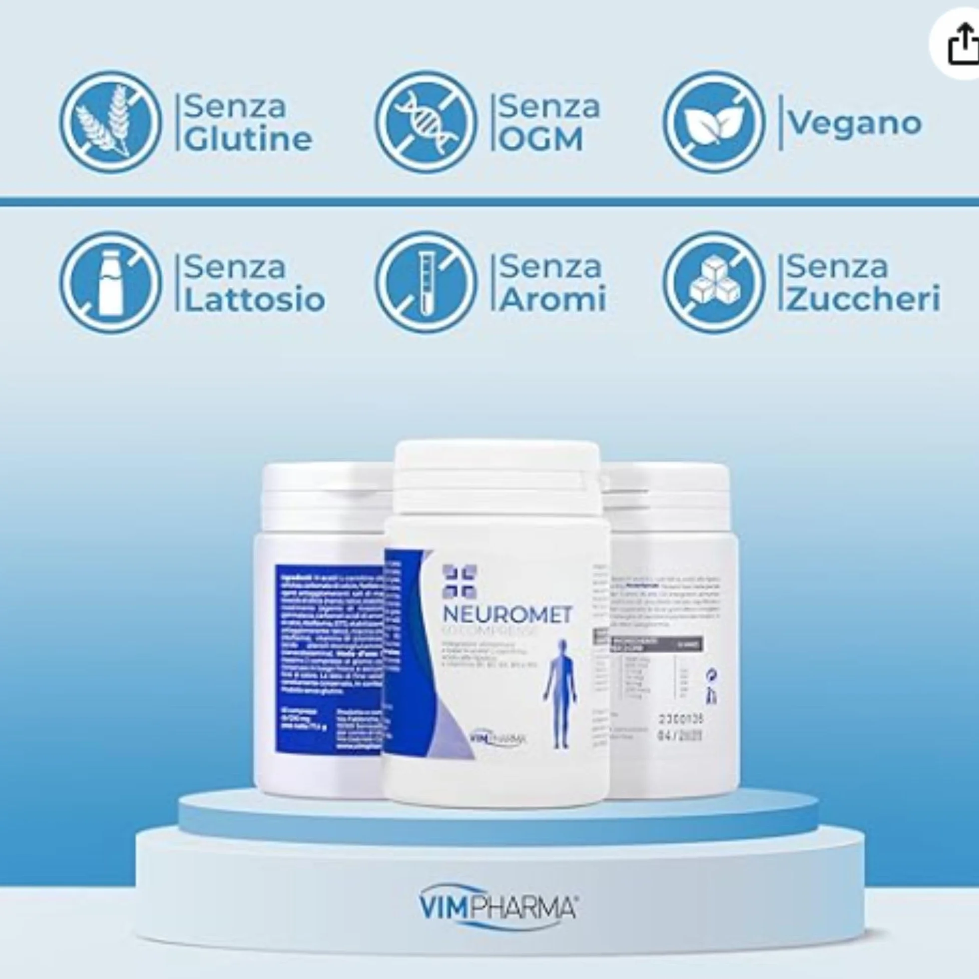 VIMPHARMA Acetil L Carnitina Acido Alfa Lipoico Niacina NEUROMET Integratore 60 Cpr Vegano