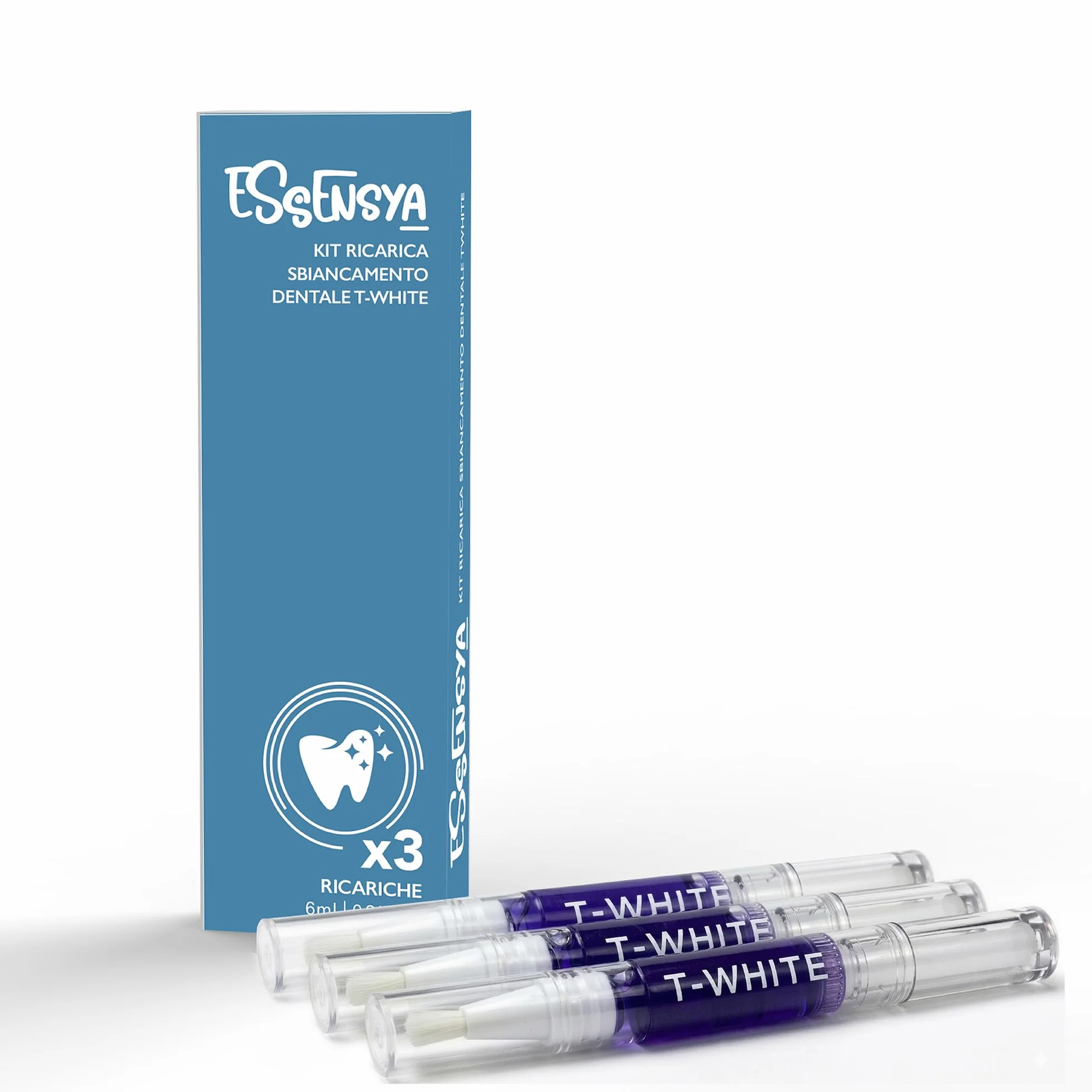 Ricarica Sbiancante Denti Professionale con 3 Gel Sbiancanti e Pennello - Sbiancamento in 16 Minuti