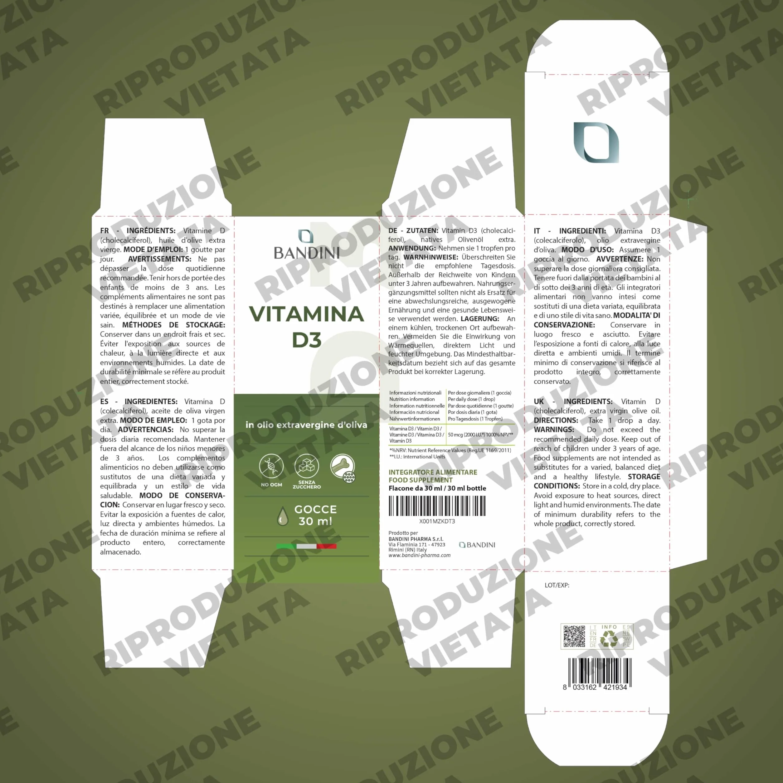 Bandini® Vitamina D3 | 2000 UI per Goccia | Integratore in Olio Extravergine di Oliva | 30ml con Contagocce | Supporto per Ossa, Denti e Sistema Immunitario | Alta Biodisponibilità | Facile Assunzione