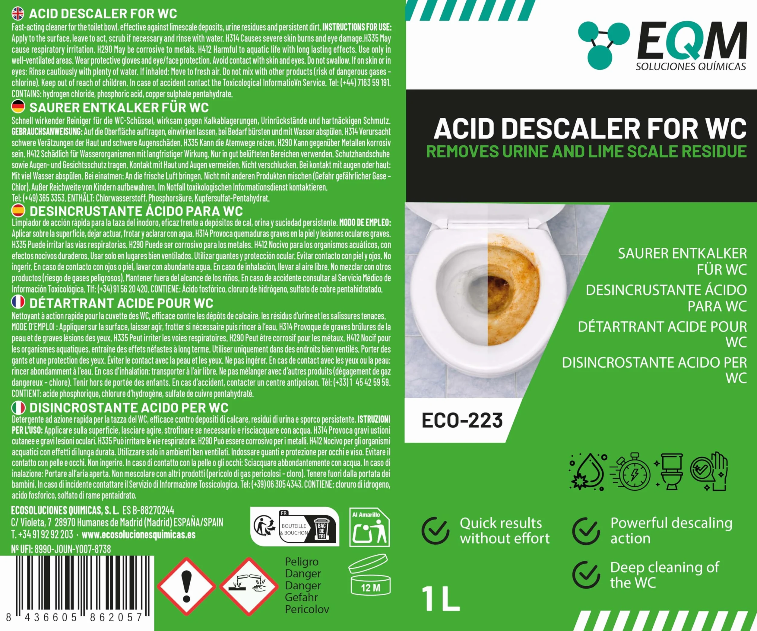 EQM Disincrostante WC Acido 1 L - Anticalcare Potente per Sanitari
