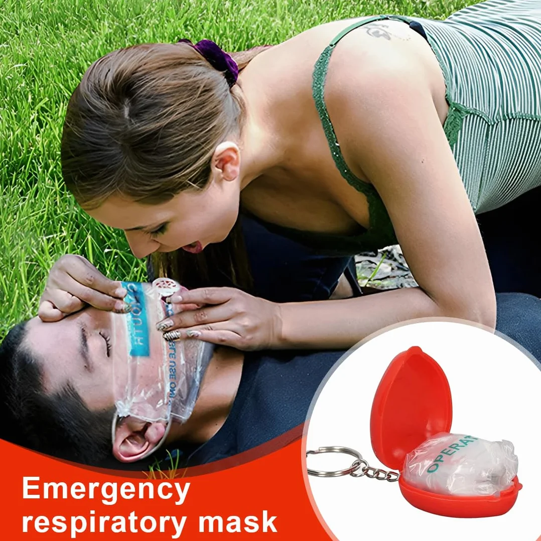 Maschera di respirazione CPR Face Shield Portachiavi Primo Soccorso 4 pezzi rosso