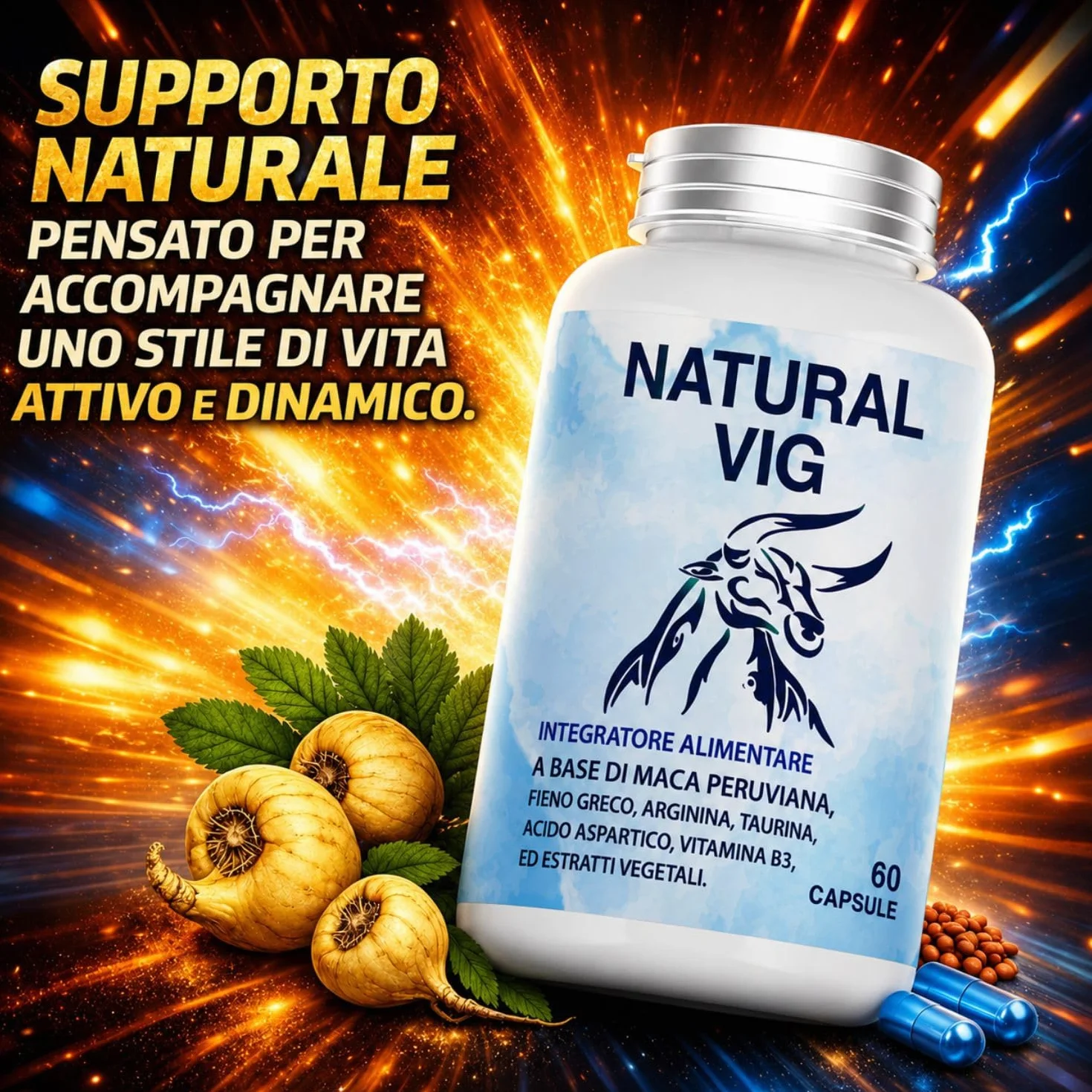 Integratore Vigore Maca Arginina, Uomo Integratore Fieno greco – Supporto a Energia, Vitalità e Tono Fisico Maschile, tono e Benessere – Formula Naturale