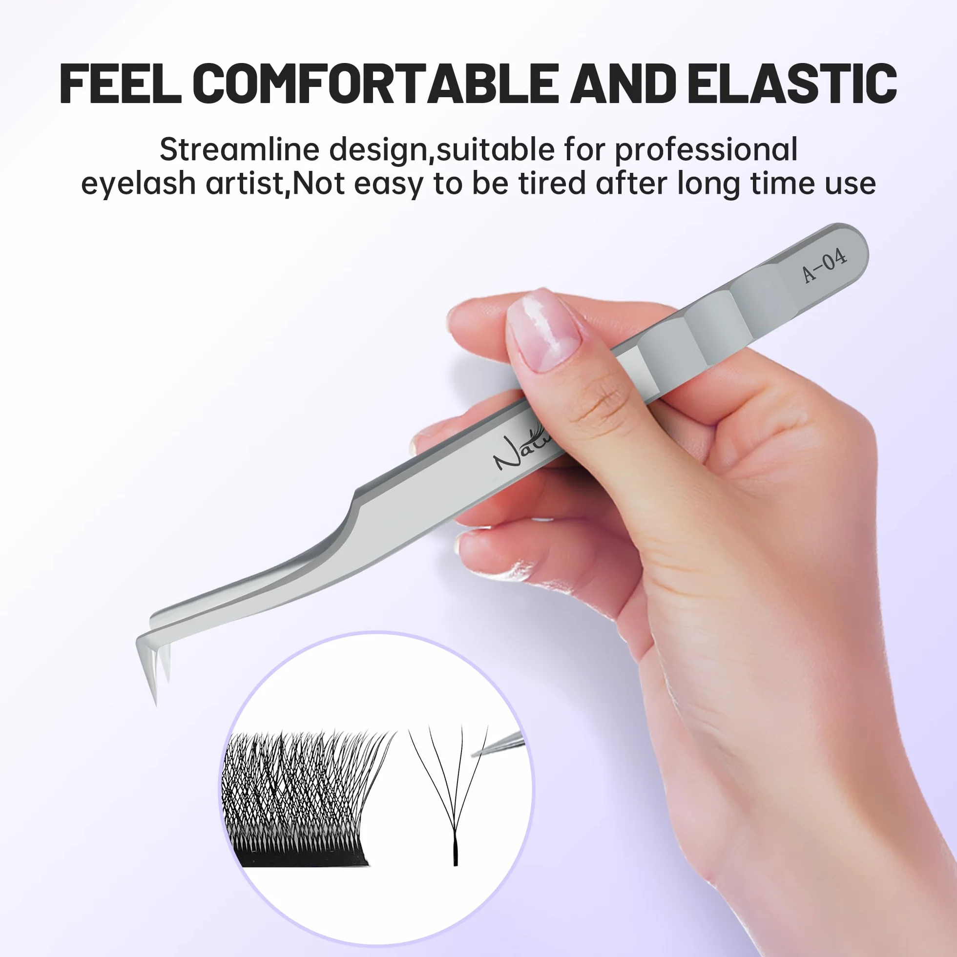 Pinzetta Extension Ciglia Professionale in Acciaio Inossidabile di Alta Qualità Antiscivolo Punta Curva Pinzette Antistatiche Eyelash Volume Tweezer(Argento, A-04)