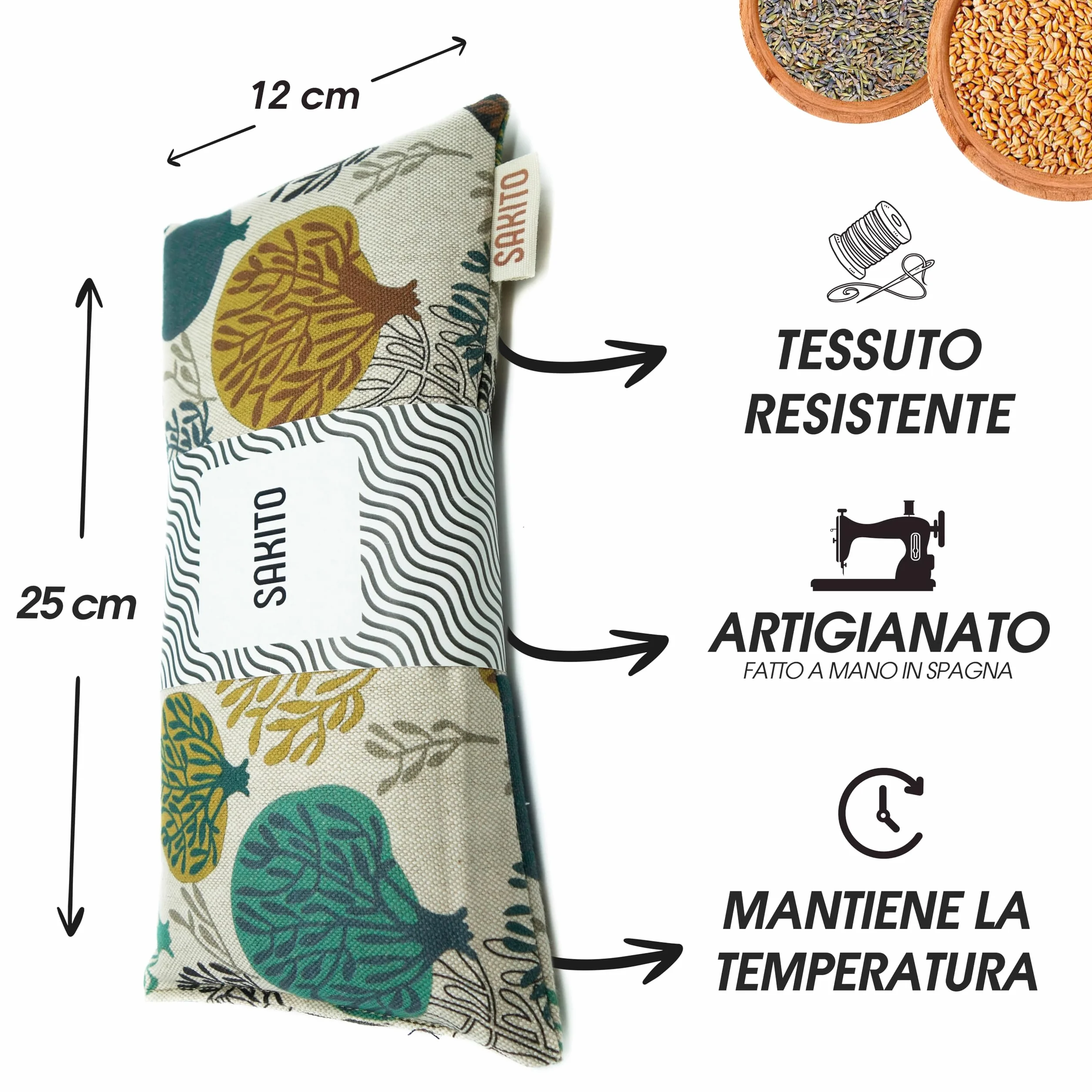 Cuscino Termico Microonde (25x12 cm) - Cuscino Riscaldabile Naturale per Dolori Mestruali - Utilizzo Caldo o Freddo - Elevata Ritenzione del Calore - Tessuto di Qualità - Profumo di Lavanda