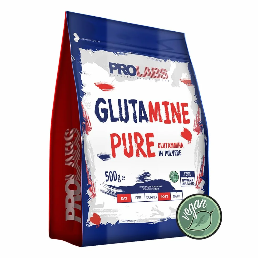 PROLABS – Glutammina in Polvere Solubile GLUTAMINE PURE, Integratore 100% Vegan Purissimo per Recupero, Rigenerazione e Mantenimento Massa Muscolare - Integratori Post Workout, Gusto Neutro, 500gr
