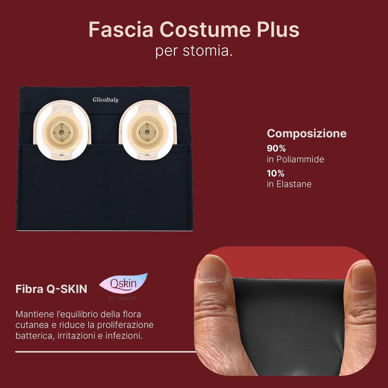 Fascia Costume Plus per Stomia da Uomo per Mare e Piscina, Doppia Tasca Interna per Sacca, Maggiore Stabilità e Discrezione, Made in Italy